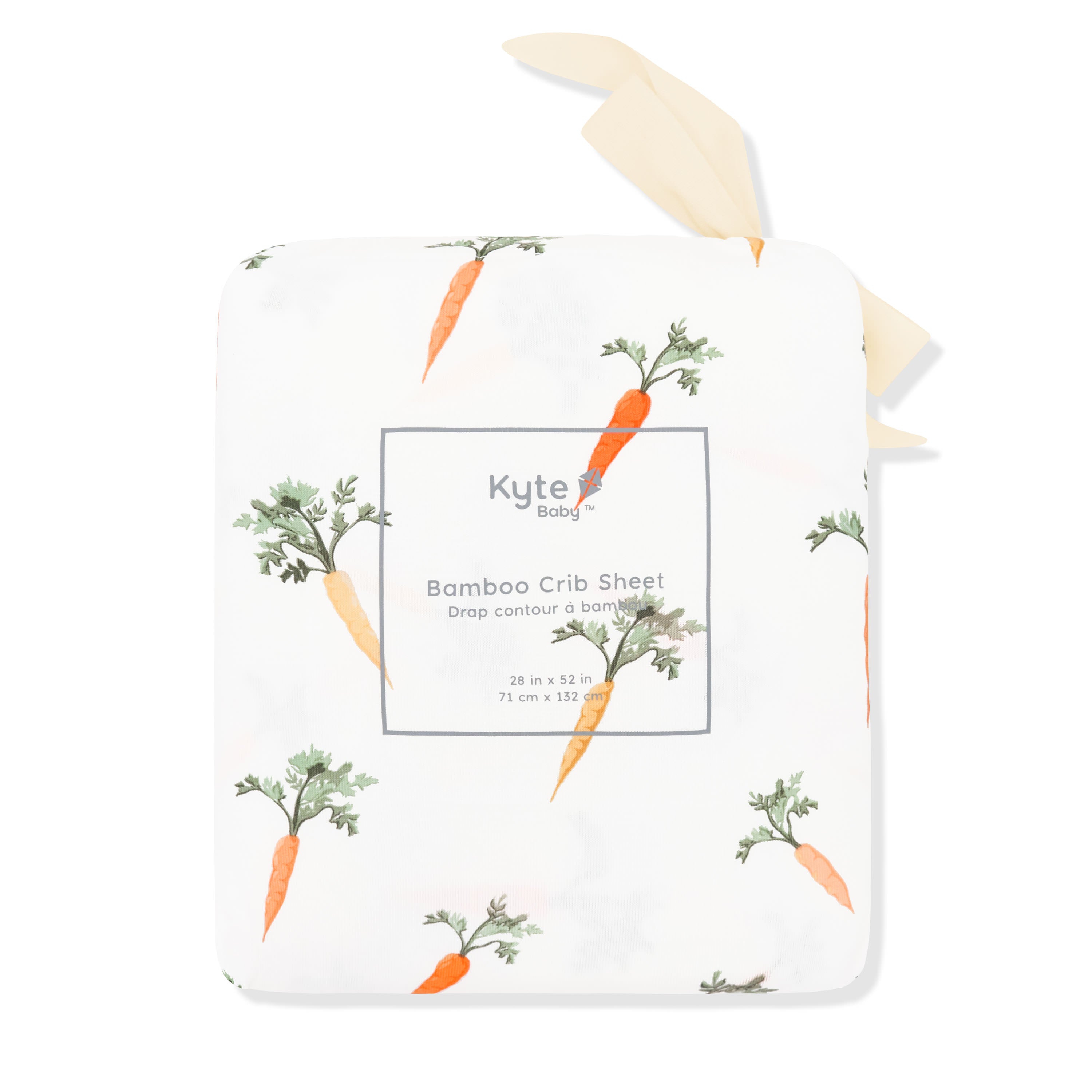 Crib Sheet in Carrot shown in its packaging
