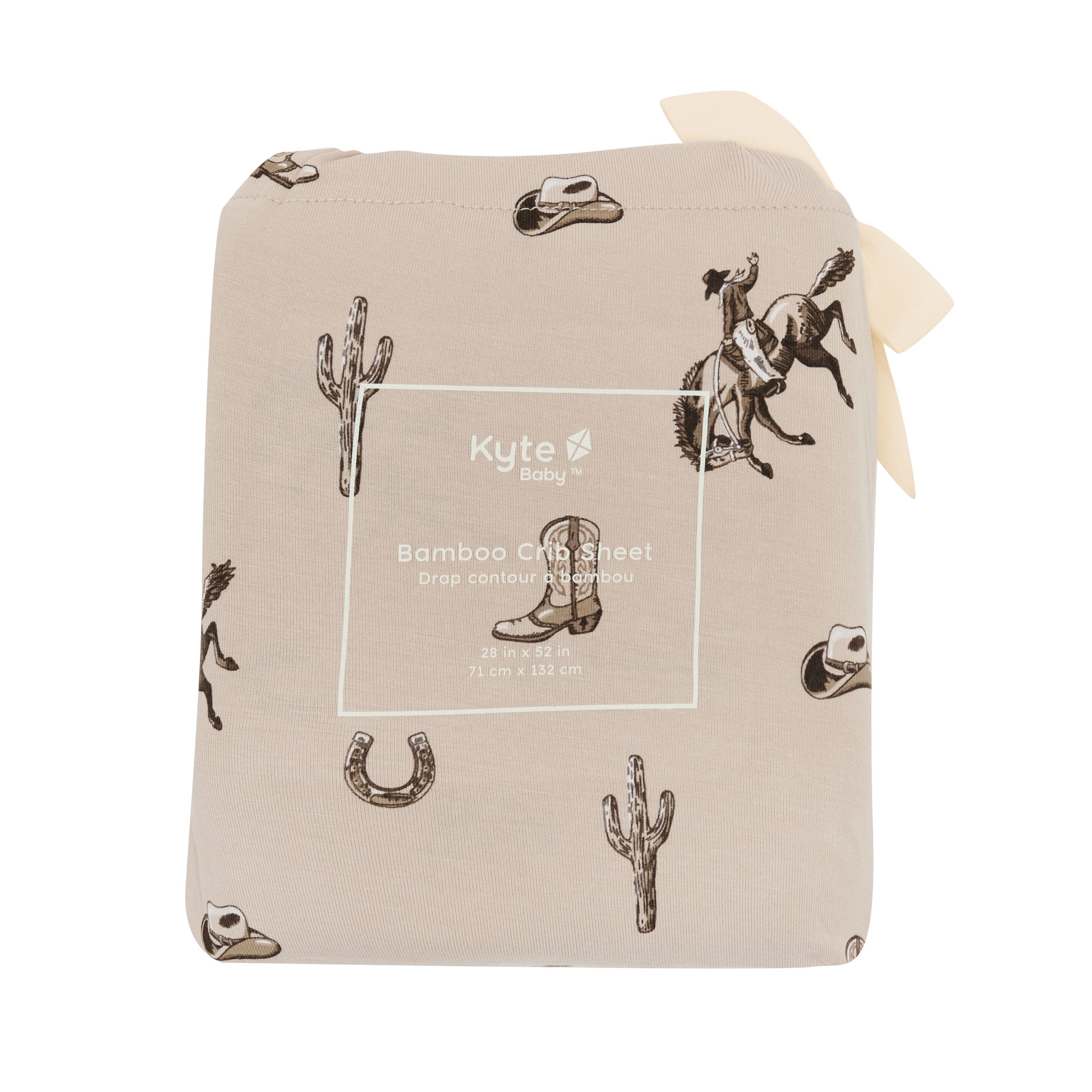 Crib Sheet in Classic Cowboy shown in its packaging