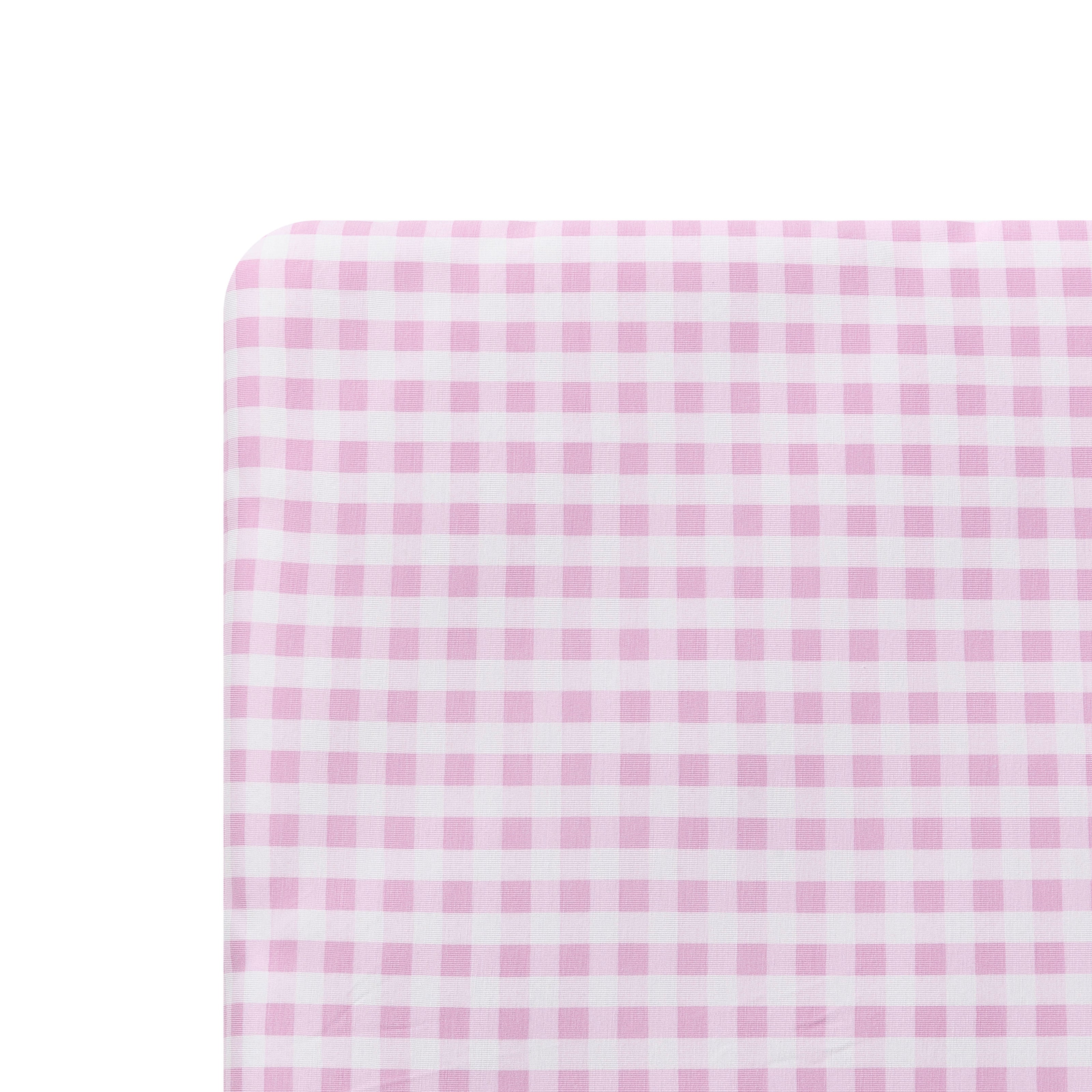 Close up of the Crib Sheet in Gingham Thistle on a mattress