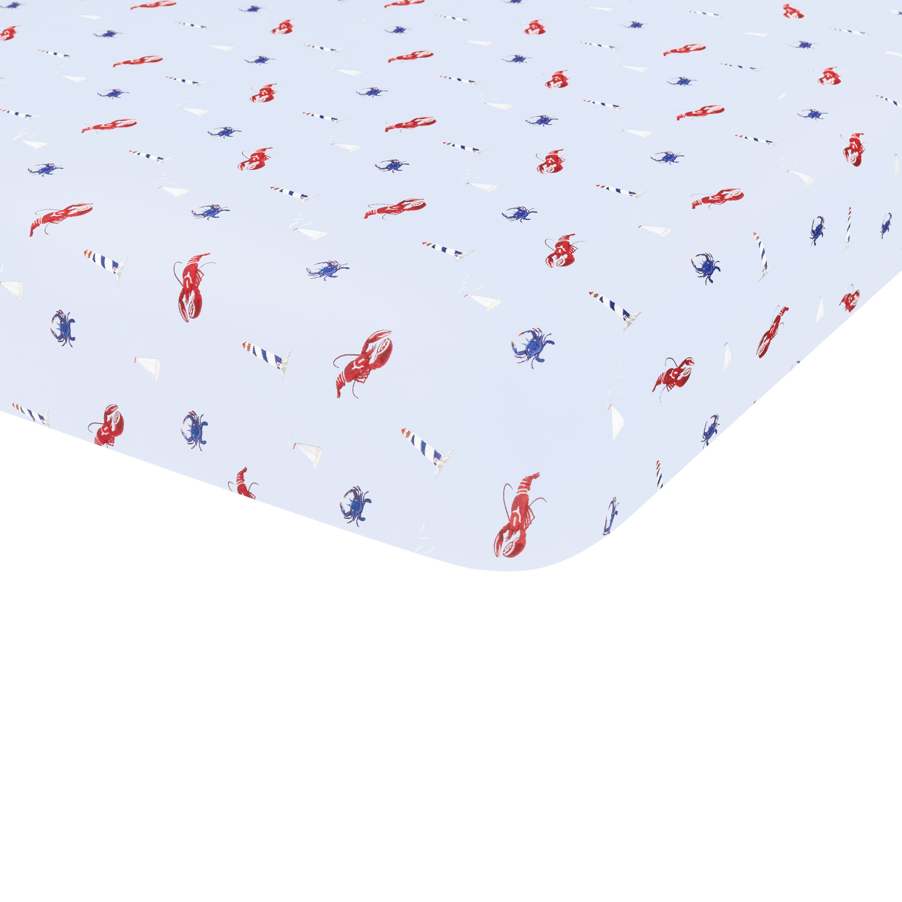 Crib Sheet in Harbor corner shown on a mattress