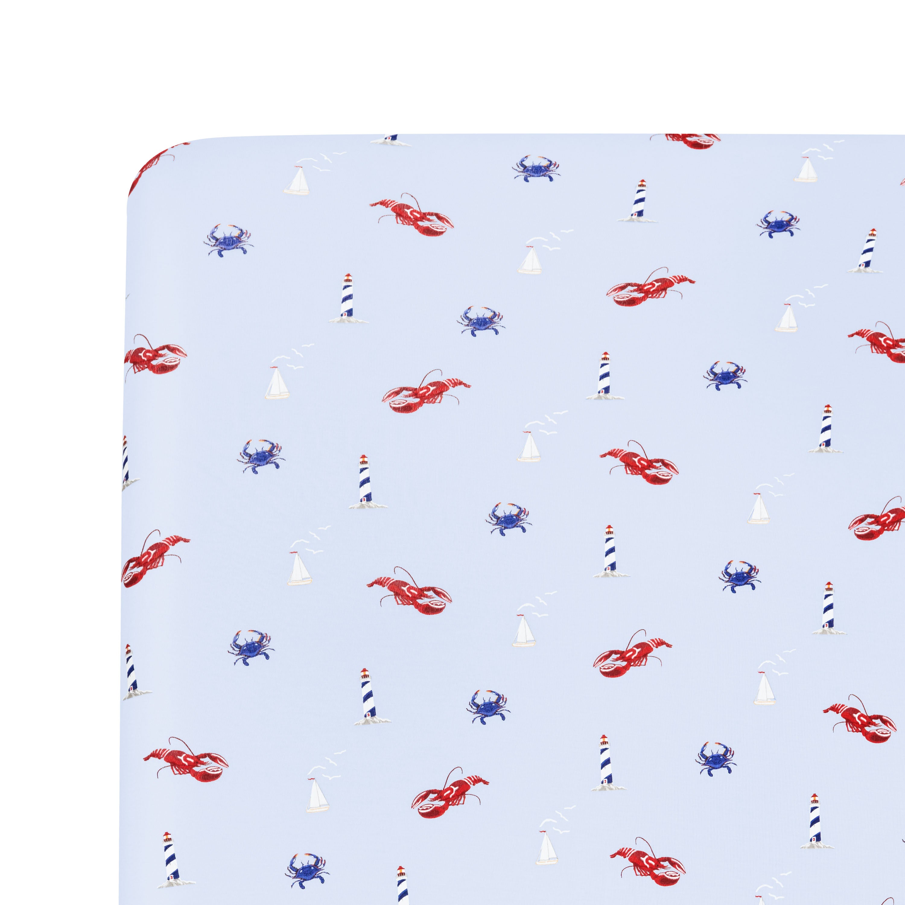 Close up of the Crib Sheet in Harbor shown on a mattress