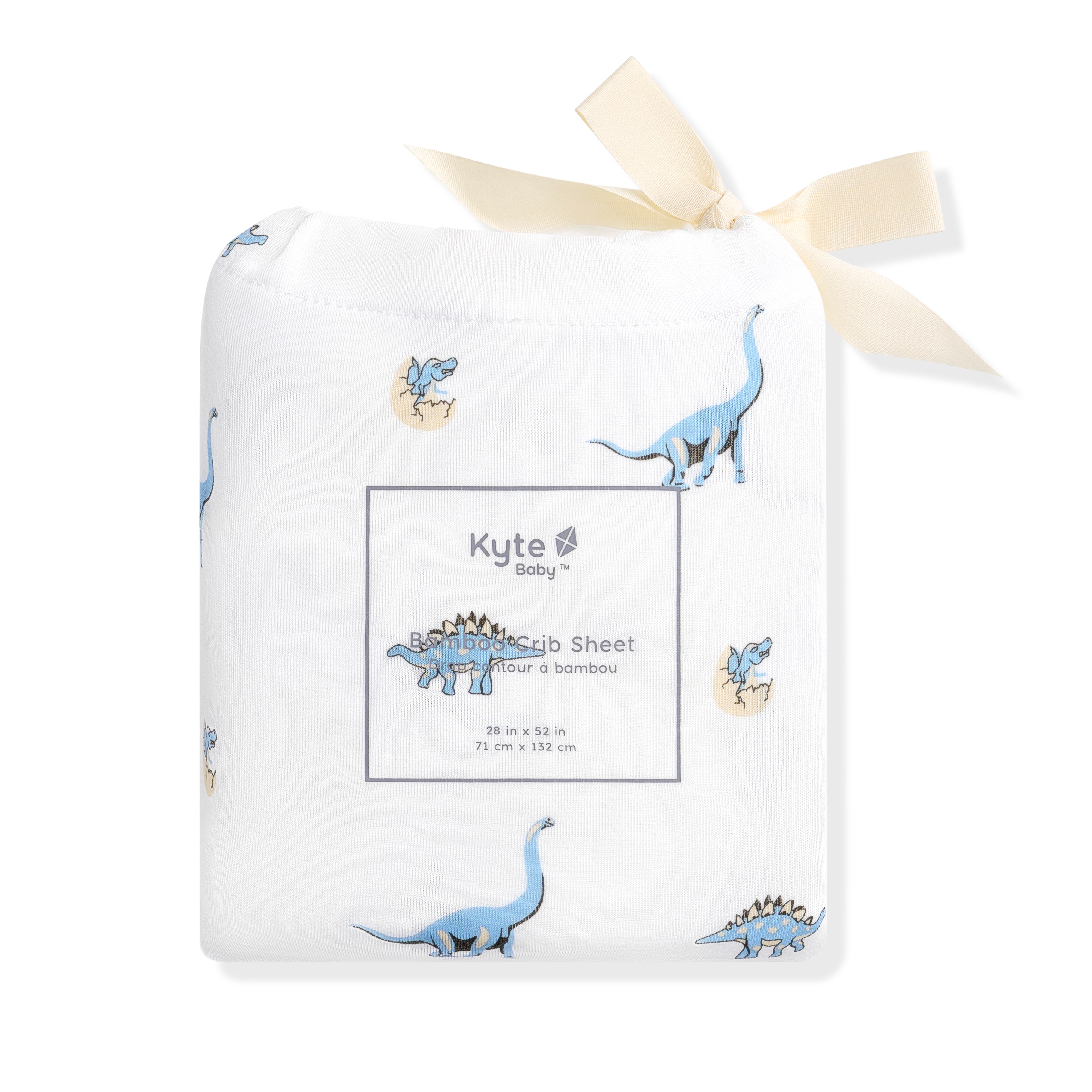 Mini Crib Sheet in Jurassic shown in its packaging