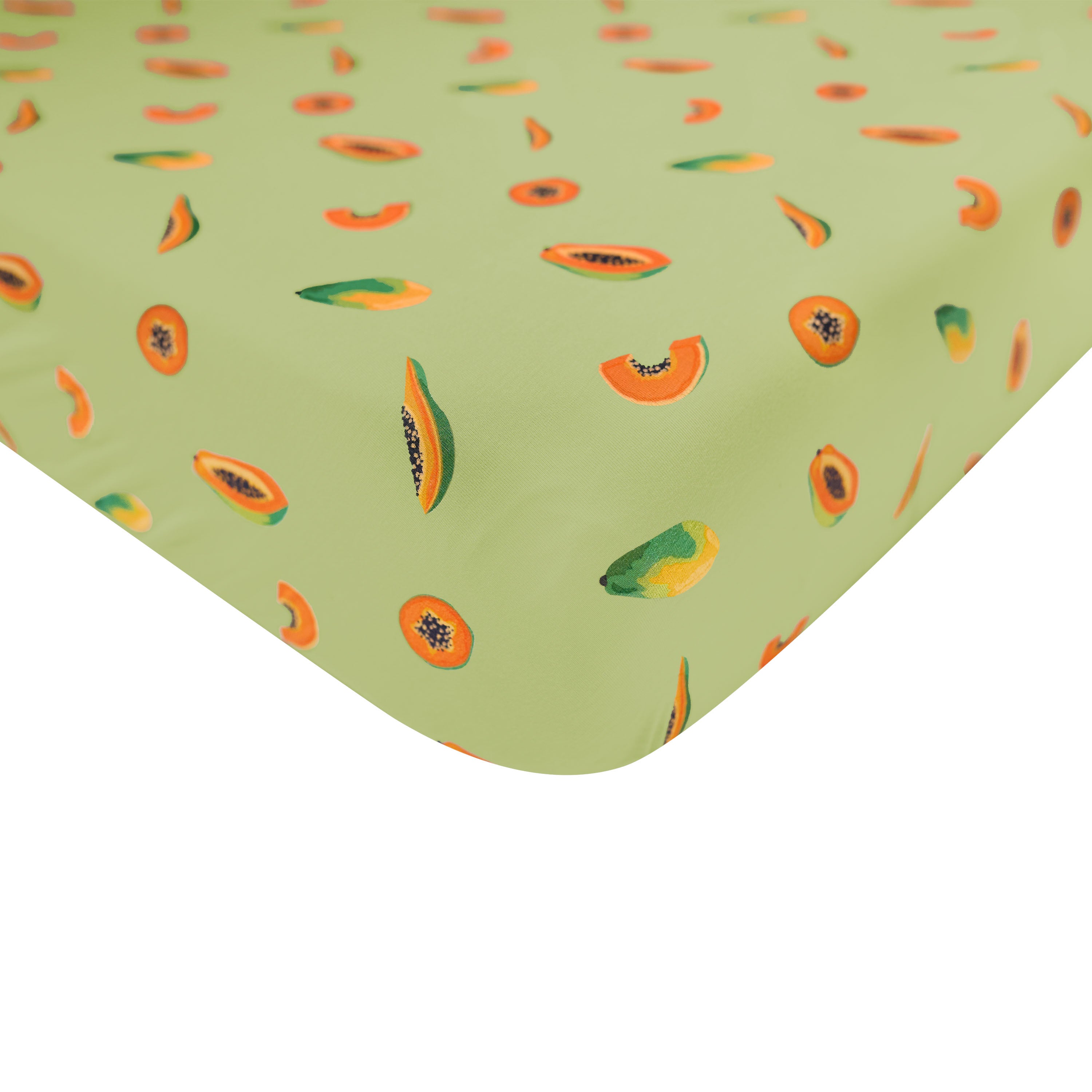 Crib Sheet in Papaya on corner of mattress