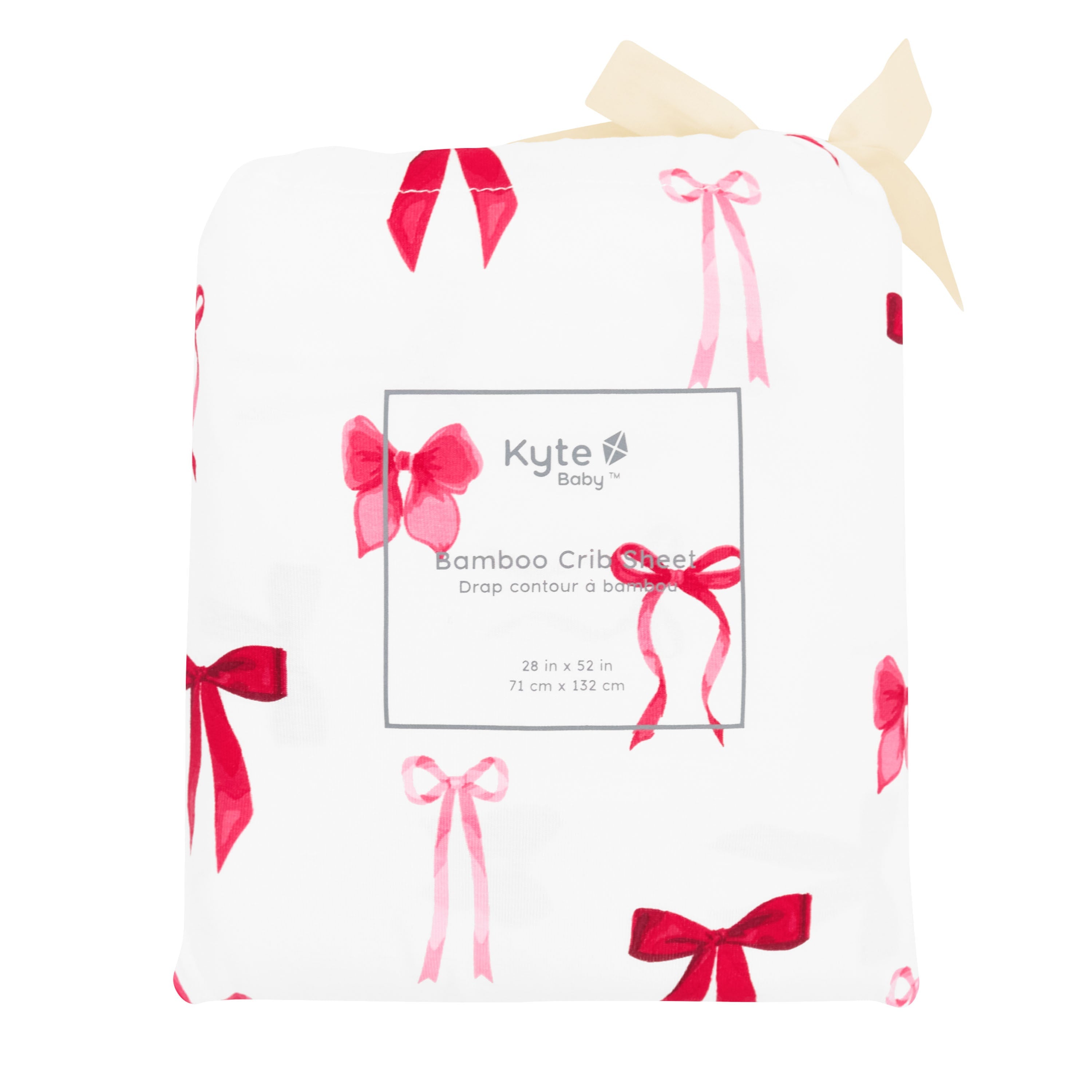 Crib Sheet in Small Love Bow shown in its packaging