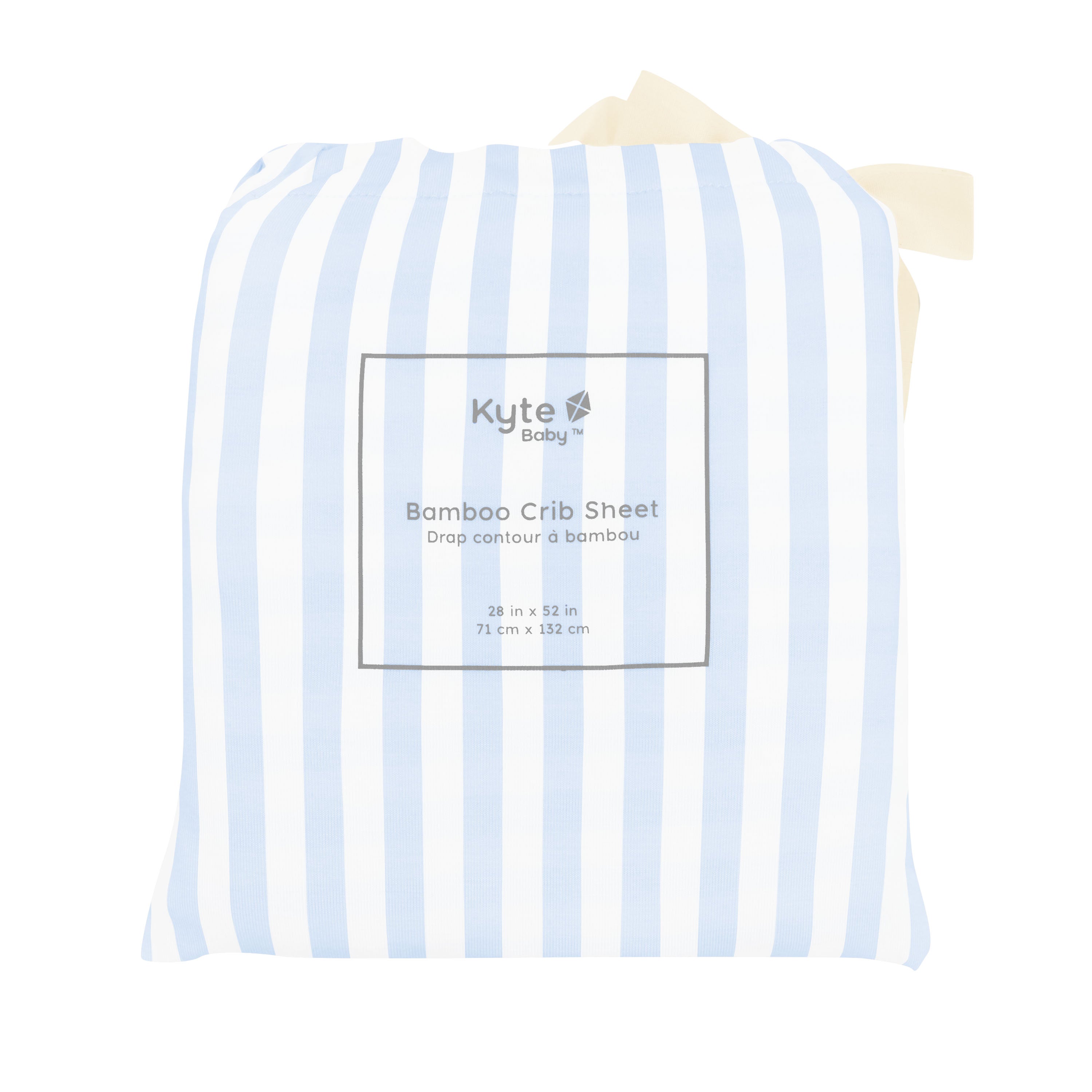 Crib Sheet in Small Mist Stripe shown in its packaging