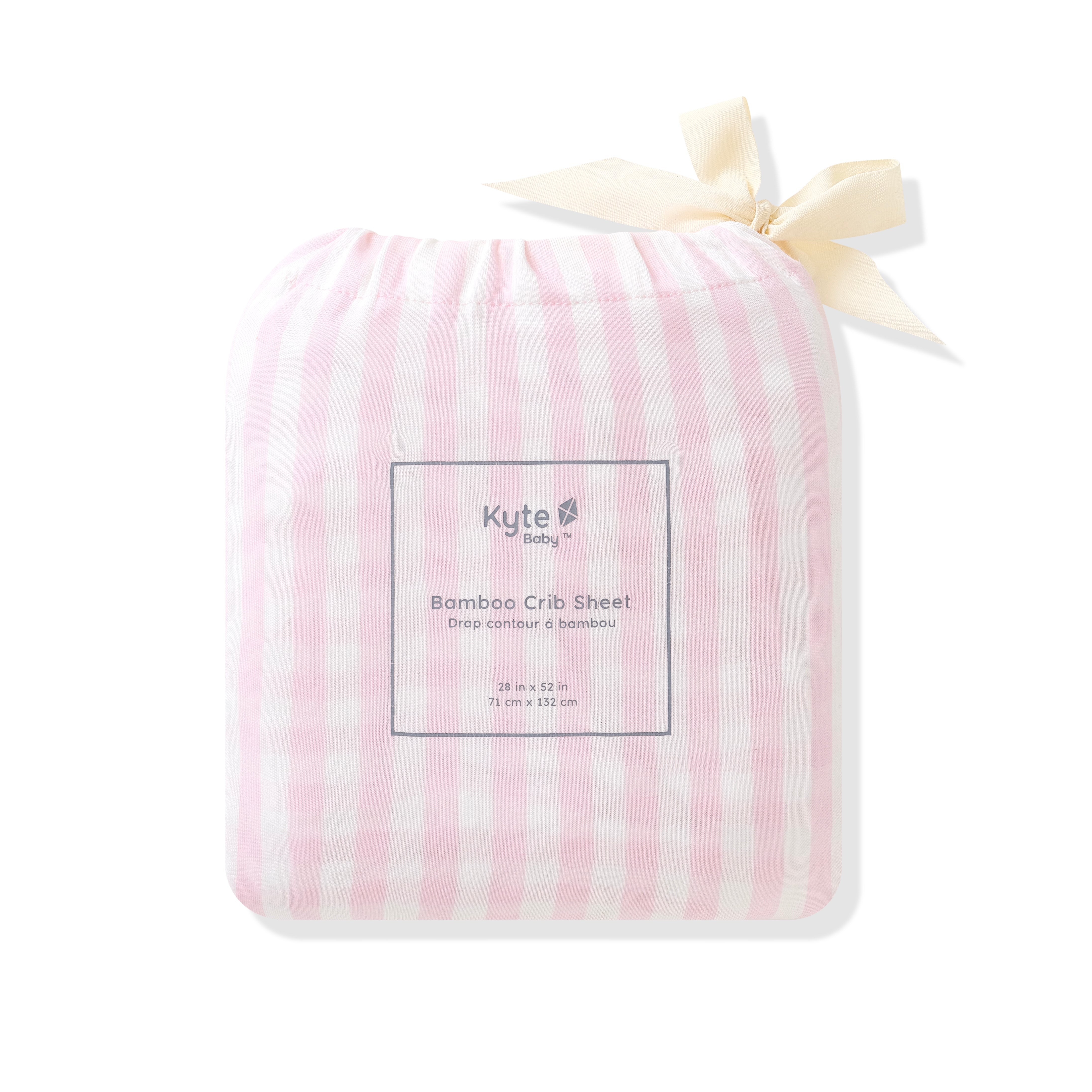 Crib Sheet in Small Sakura Stripe shown in its packaging