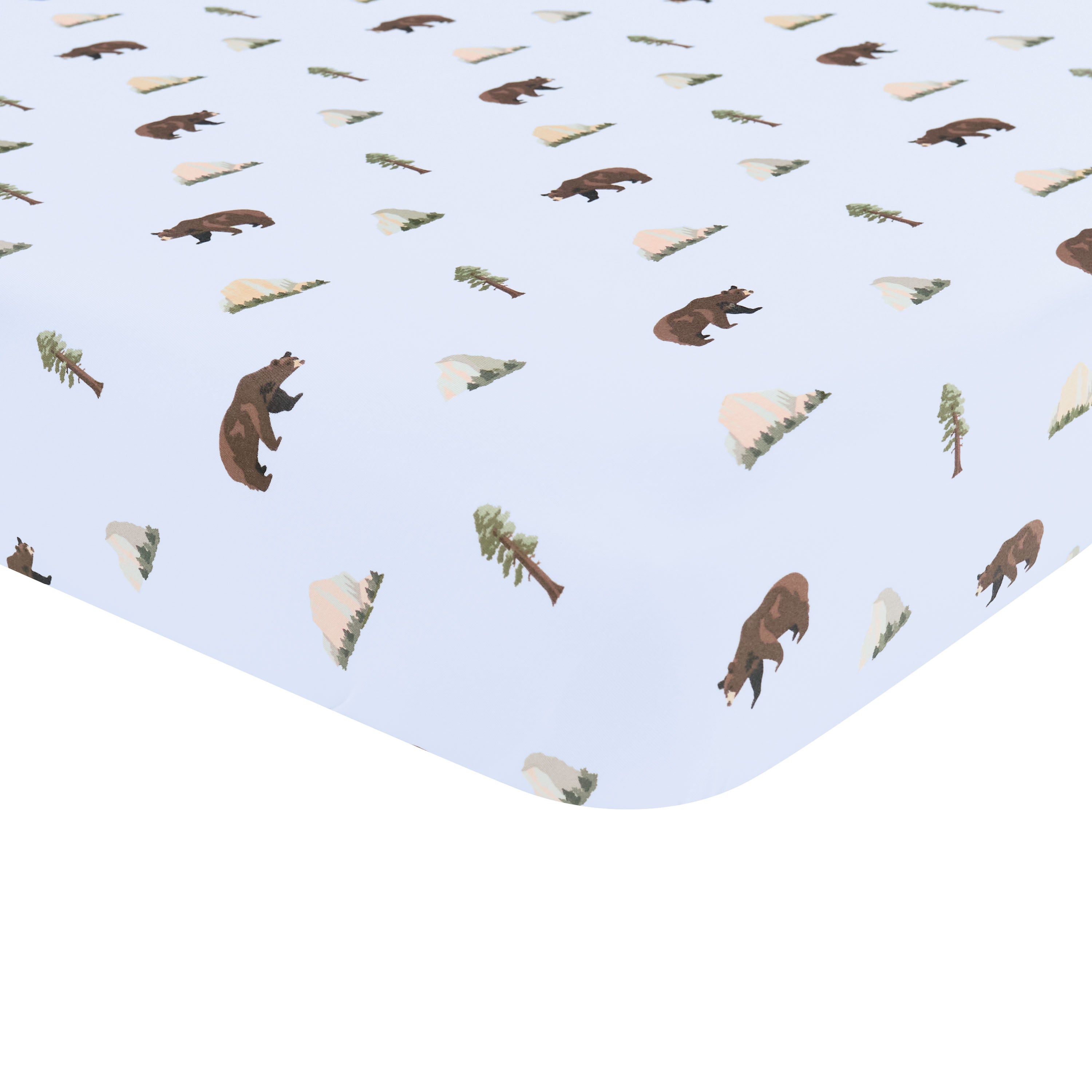 Corner of Crib Sheet in Yosemite on crib mattress