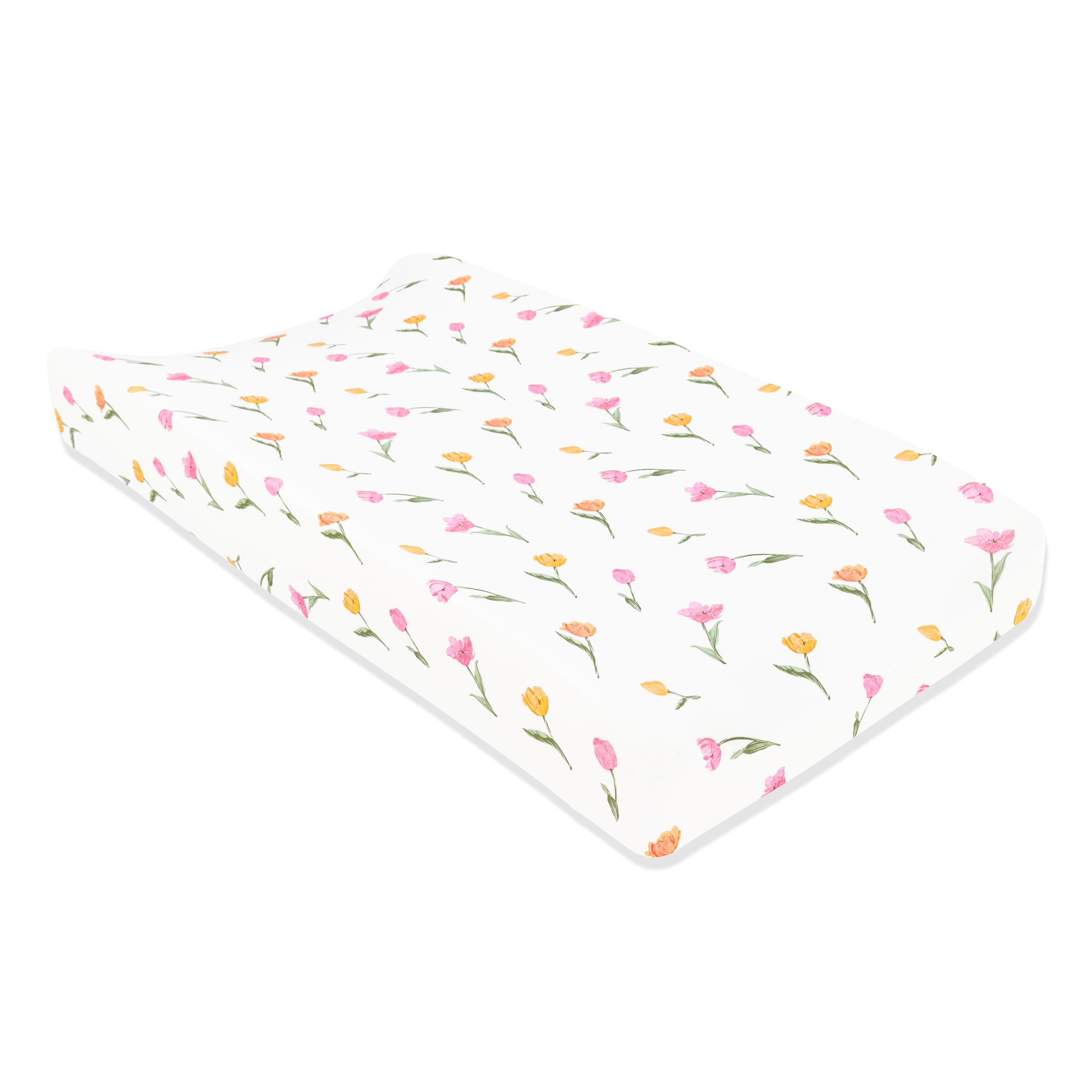 Change Pad Cover in Tulip shown on a change pad on a white surface
