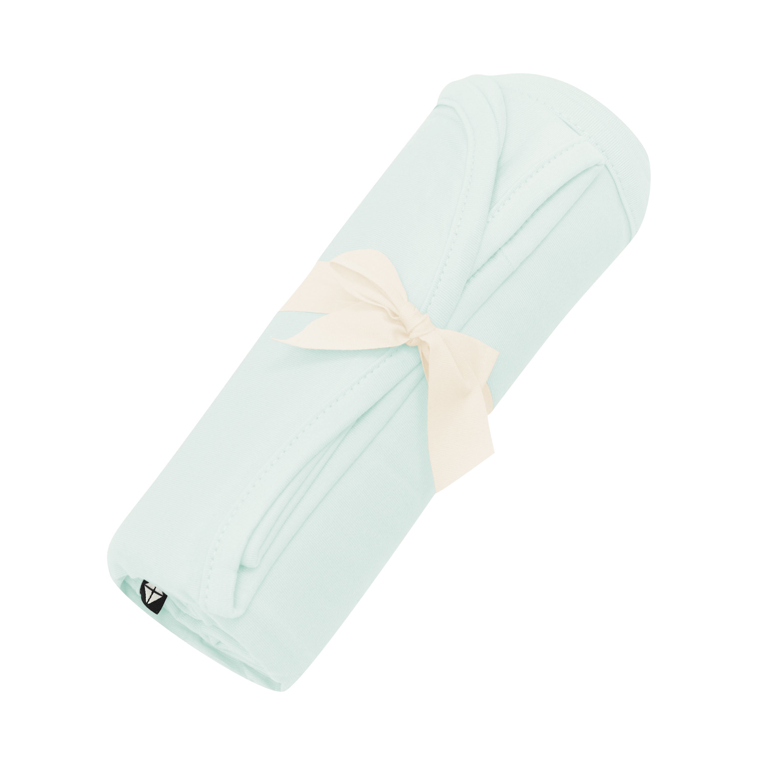 Swaddle Blanket in Dew shown rolled in its packaging