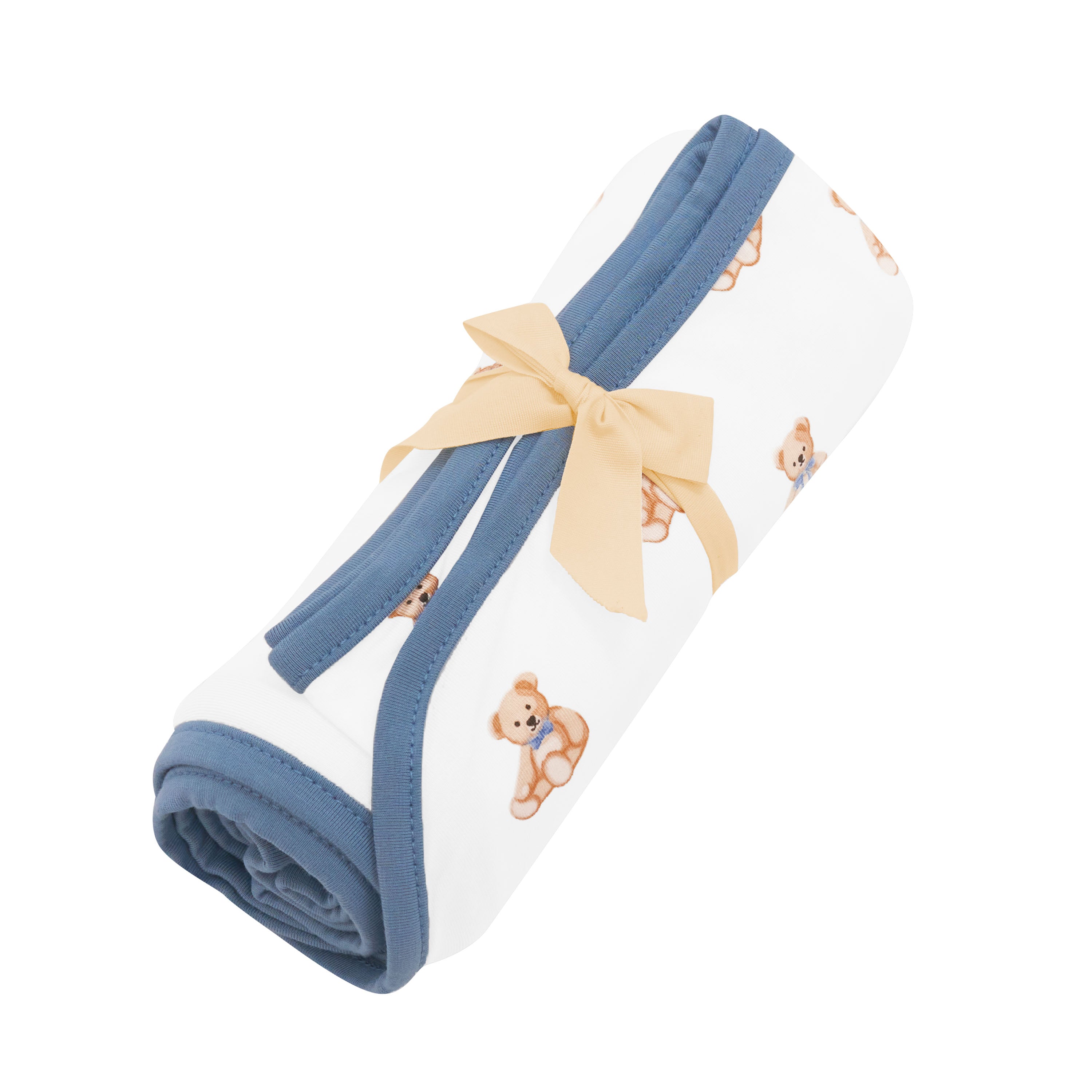 Swaddle Blanket in Teddy Bear shown wrapped in packaging
