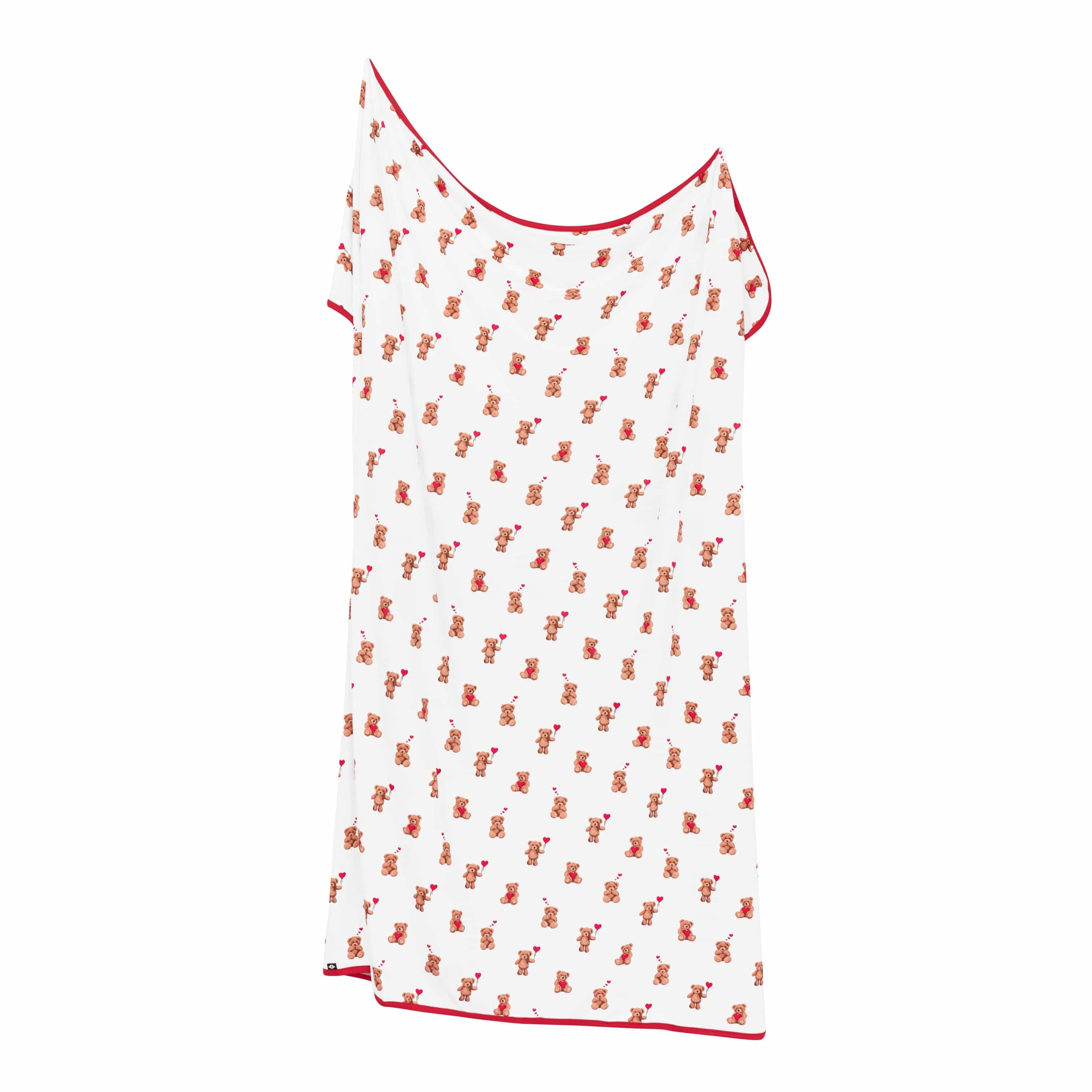 Swaddle Blanket in Bear Hearts shown unswaddled