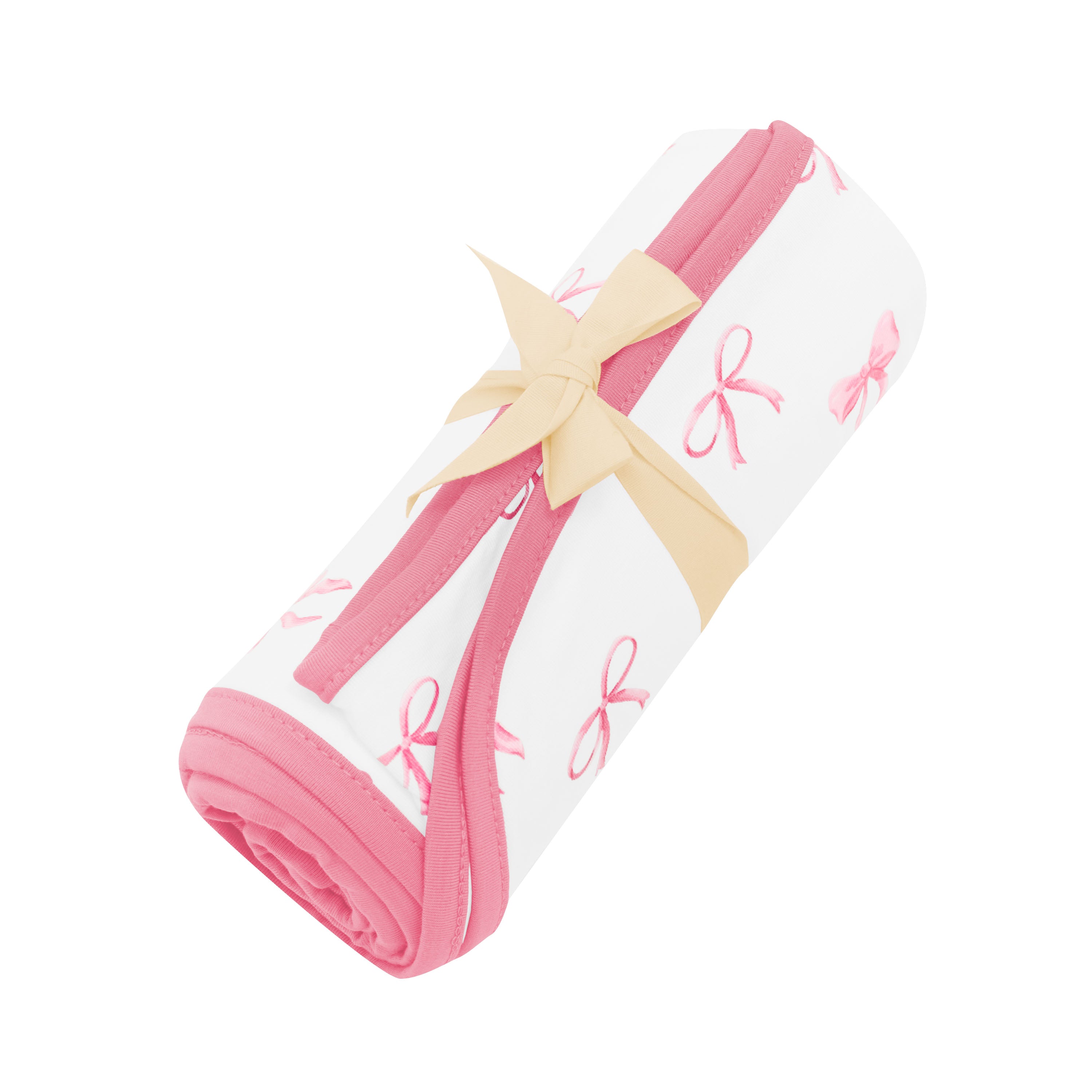 Swaddle Blanket in Bow shown wrapped in packaging