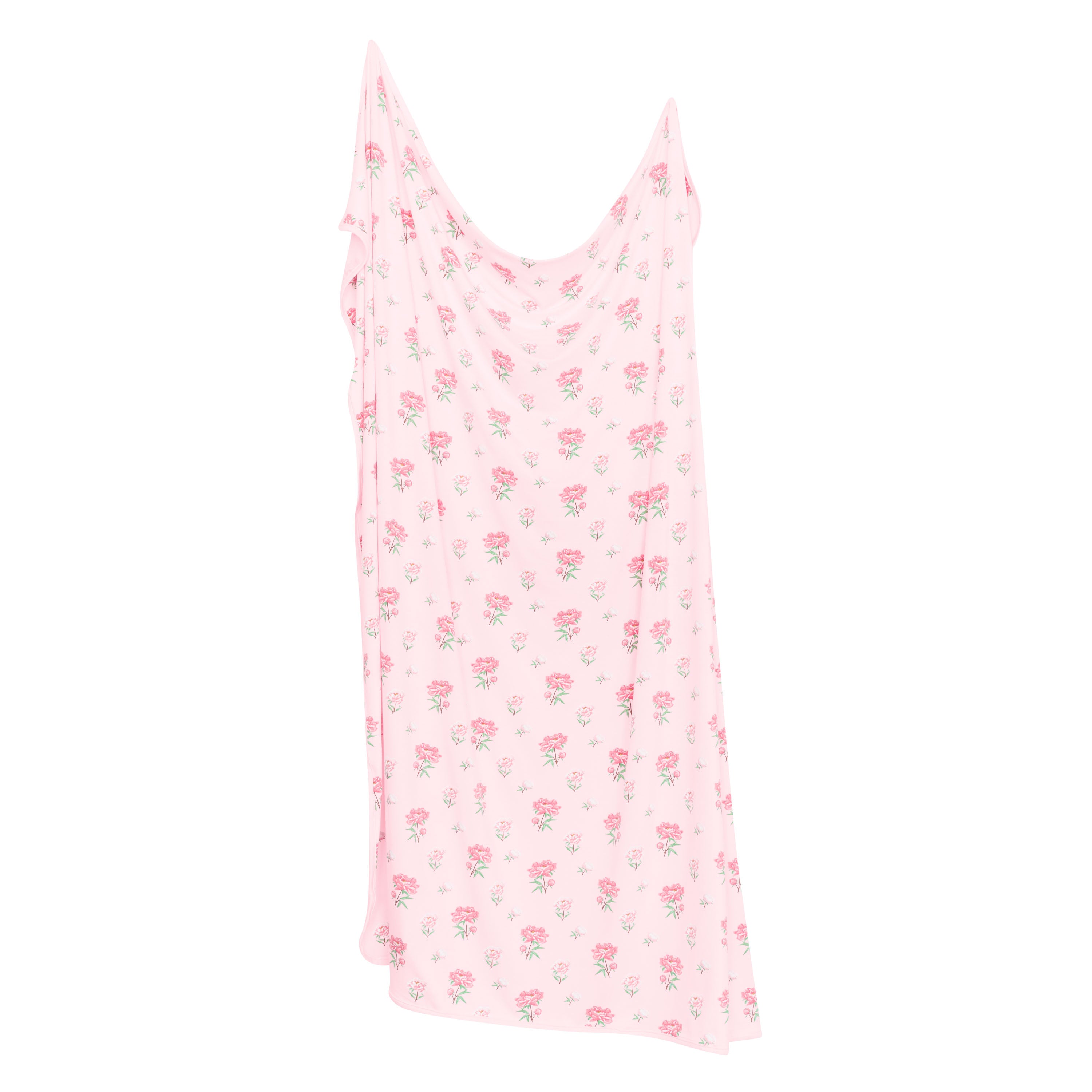 Swaddle Blanket in Sakura Peony shown unswaddled