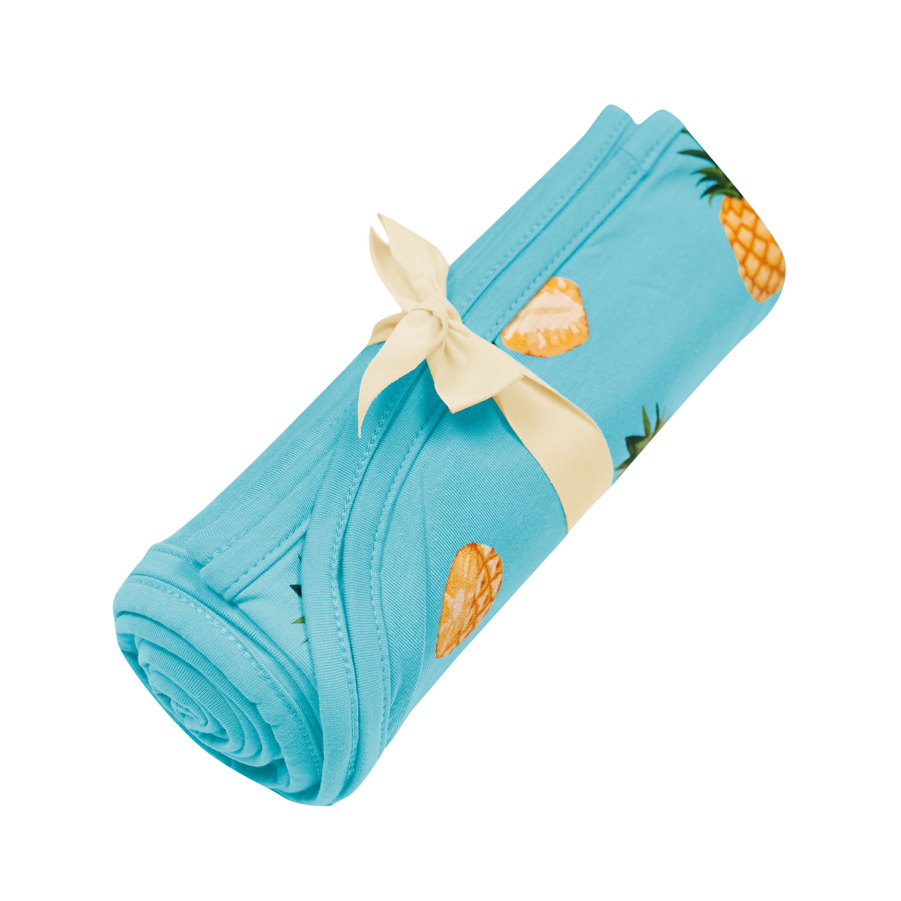 Swaddle Blanket in Pineapple shown wrapped in packaging