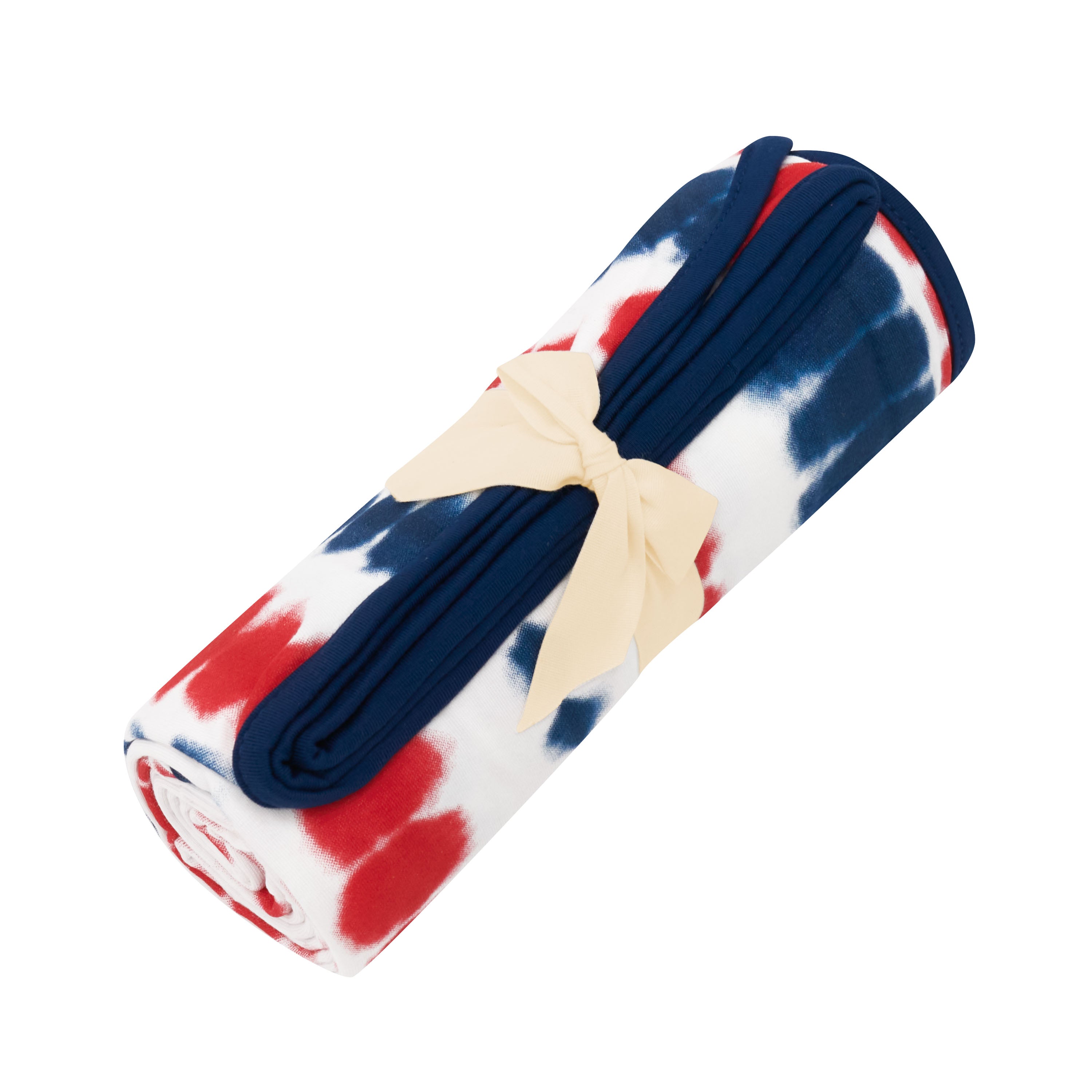 Swaddle Blanket in Liberty Rip Tide rolled in its packaging