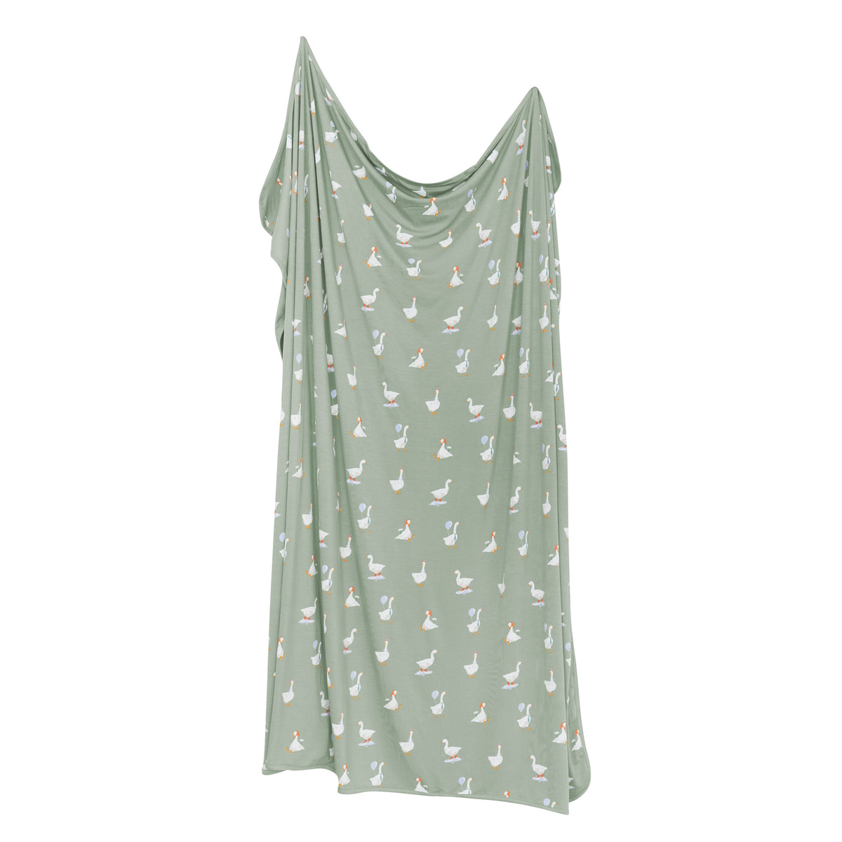 Swaddle Blanket in Silly Goose shown unswaddled