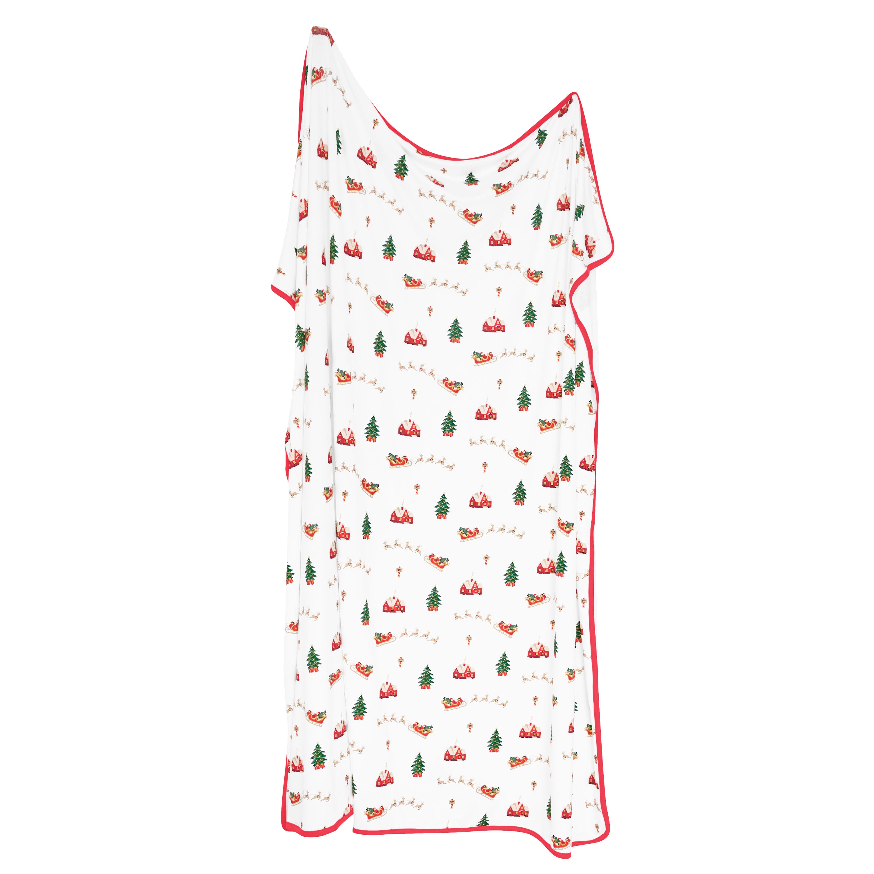 Swaddle Blanket in Santa Sleigh shown unswaddled