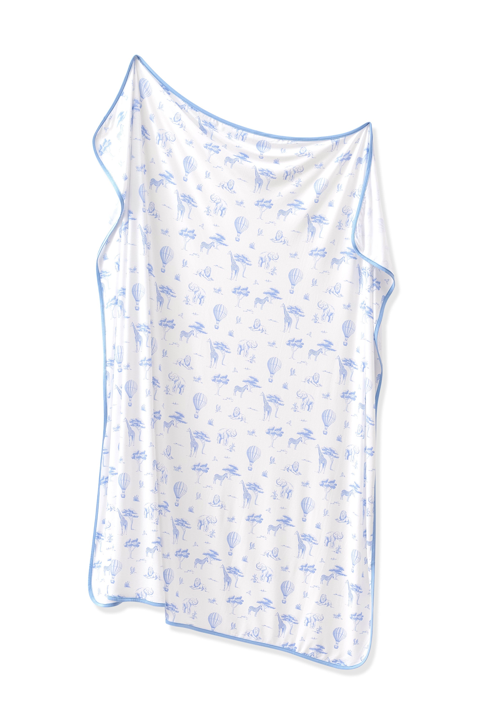 Swaddle Blanket in Toile Safari shown unswaddled