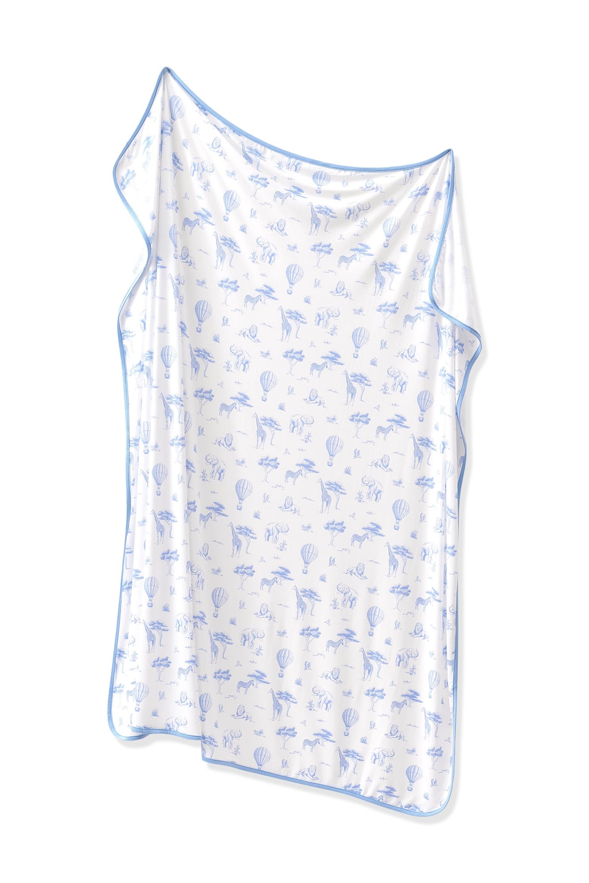 Swaddle Blanket in Toile Safari shown unswaddled
