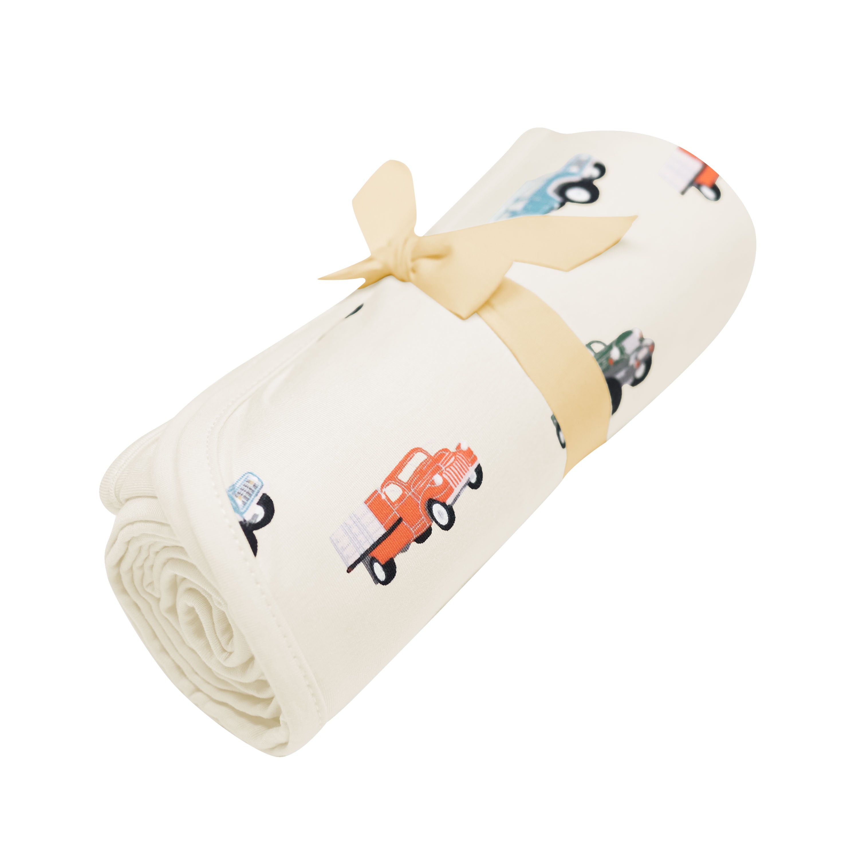 Rolled Bamboo Swaddle Blanket in Vintage Truck