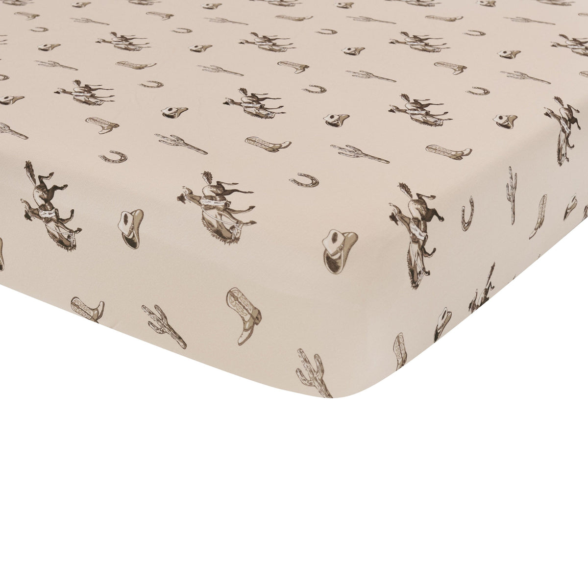 Corner of the Twin Sheet in Classic Cowboy shown on a mattress