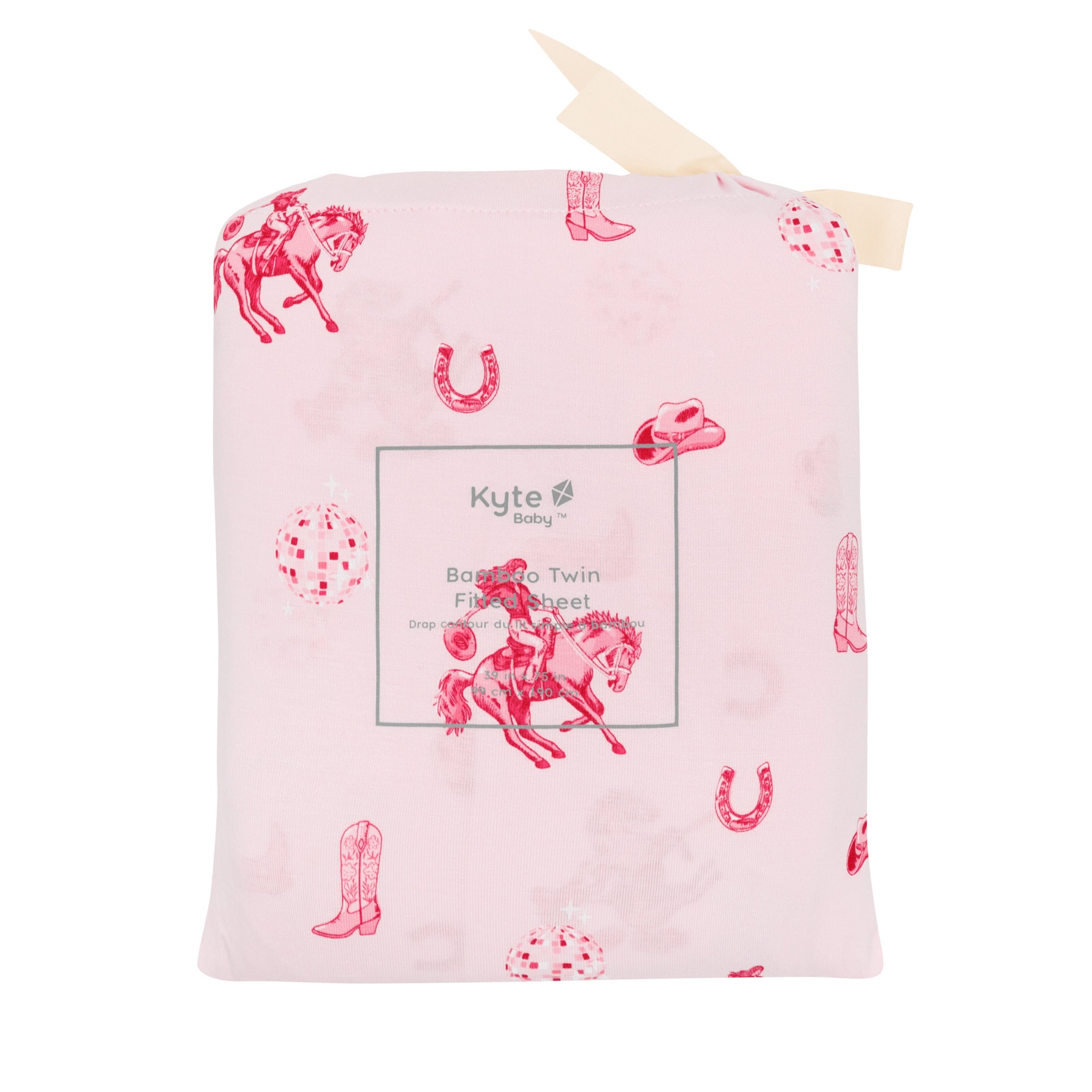 Twin Sheet in Disco Cowgirl shown in its packaging