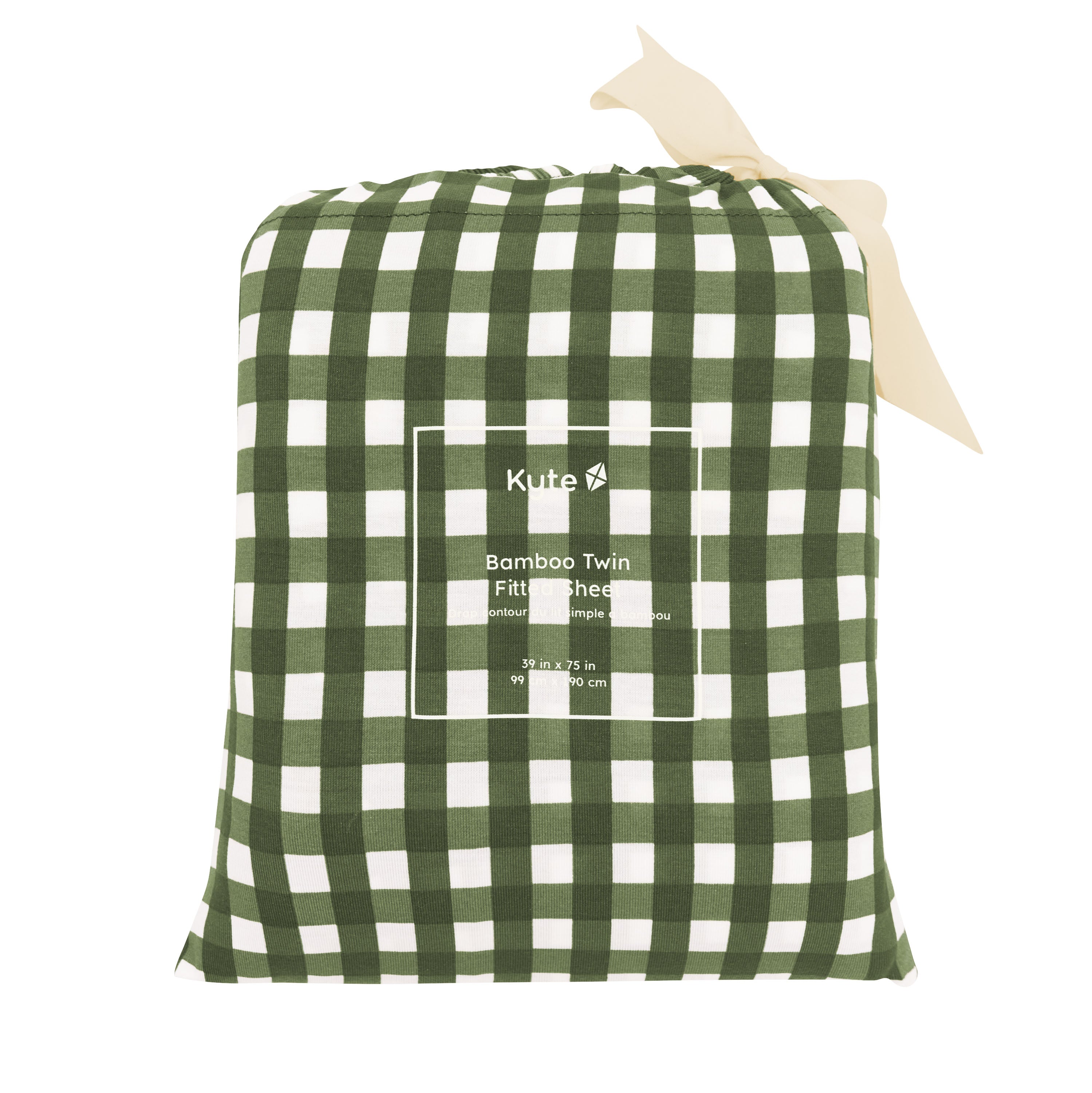 Twin Sheet in Gingham Fir shown in its packaging