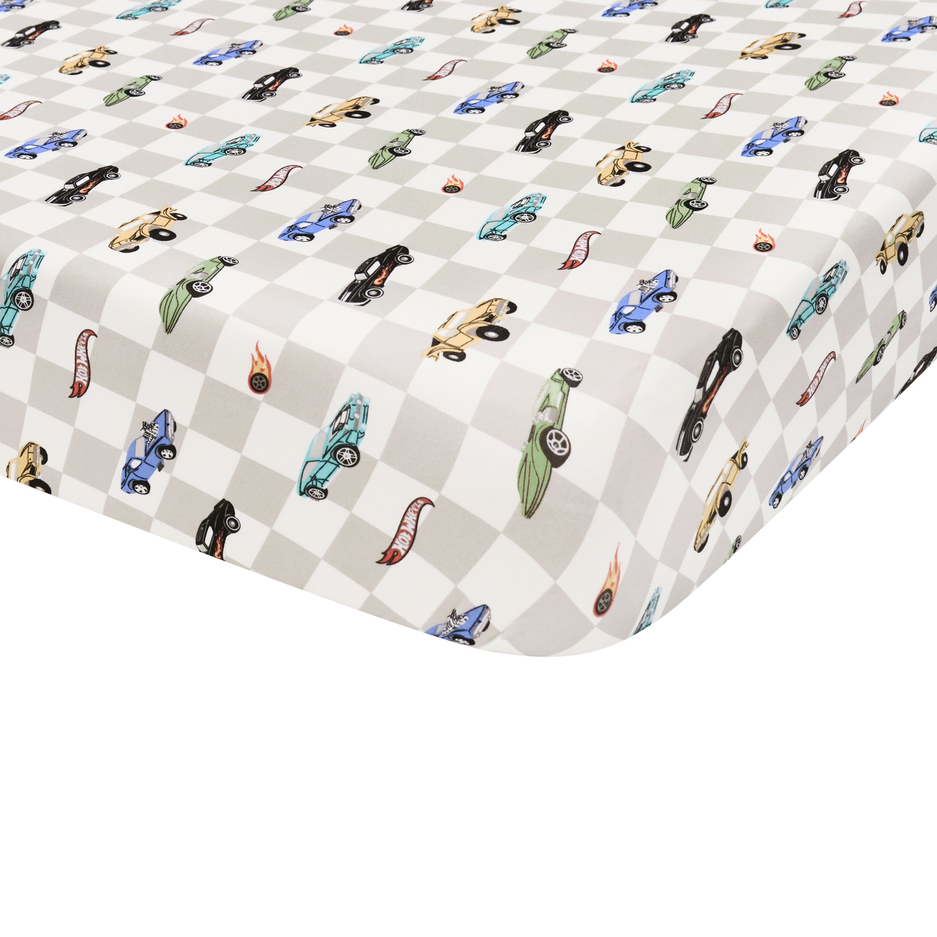 Corner of Twin Sheet in Fast and Fierce shown on a mattress