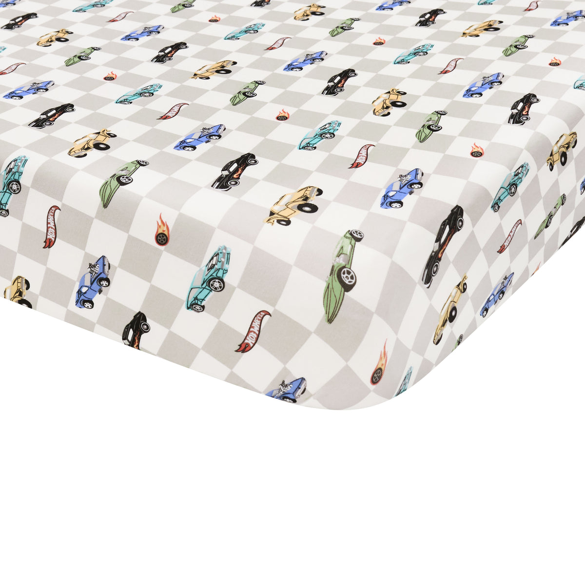 Corner of Twin Sheet in Fast and Fierce shown on a mattress