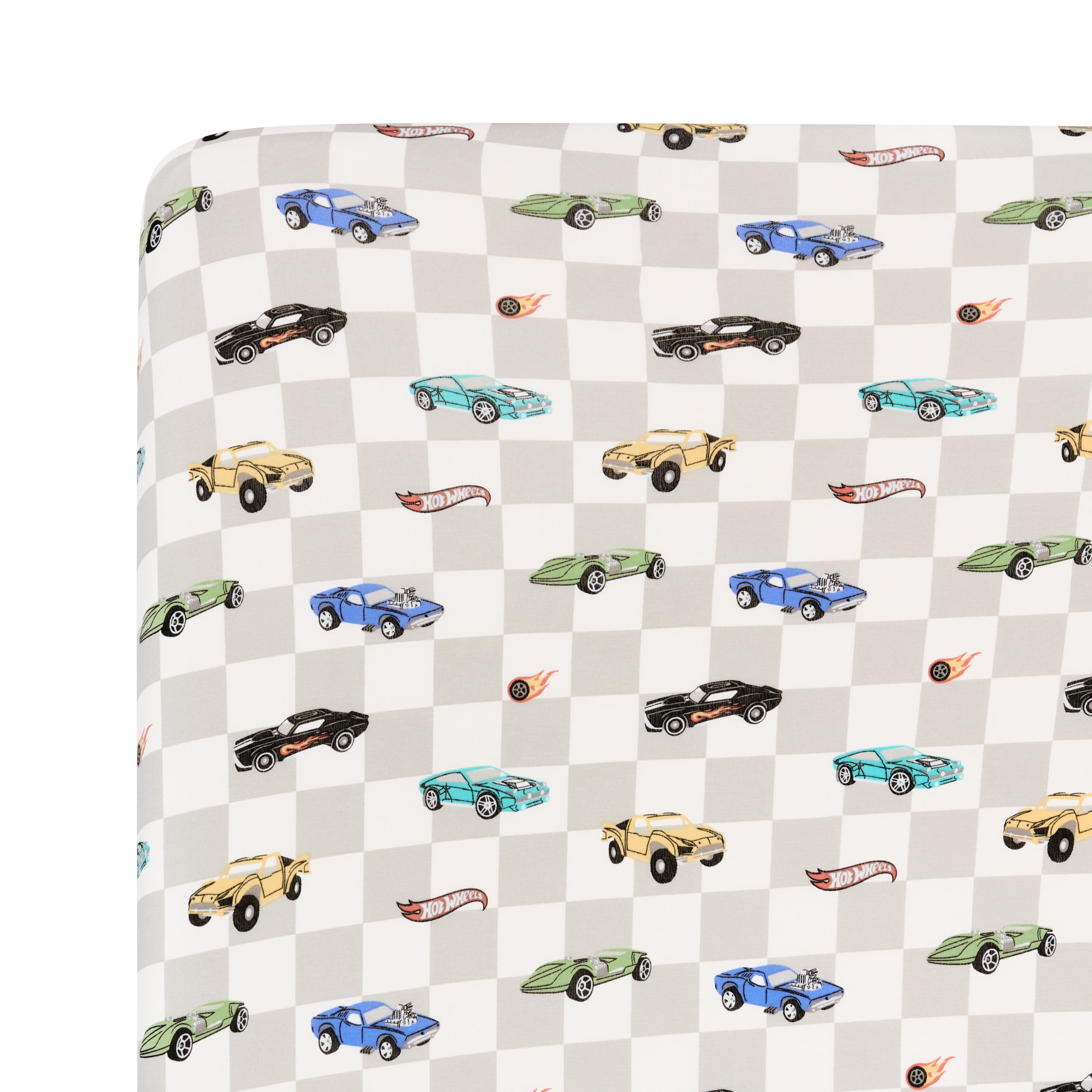 Close up of corner on the Twin Sheet in Fast and Fierce shown on a mattress