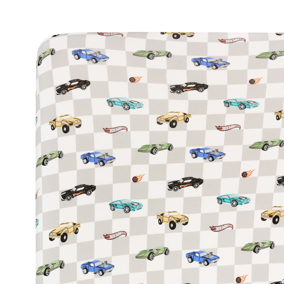 Close up of corner on the Twin Sheet in Fast and Fierce shown on a mattress