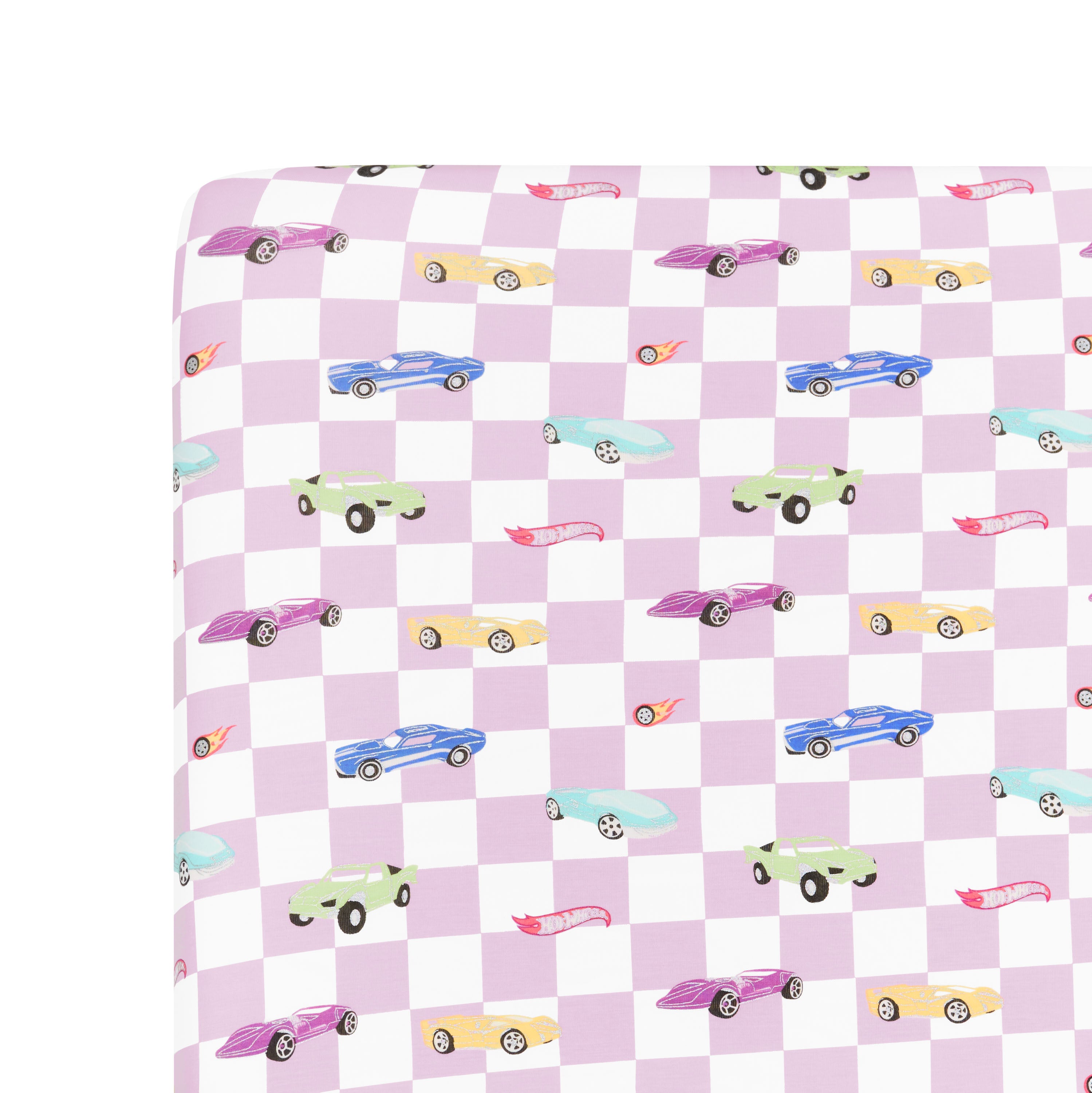 Close up on corner of the Twin Sheet in Sparkles and Speed on a mattress