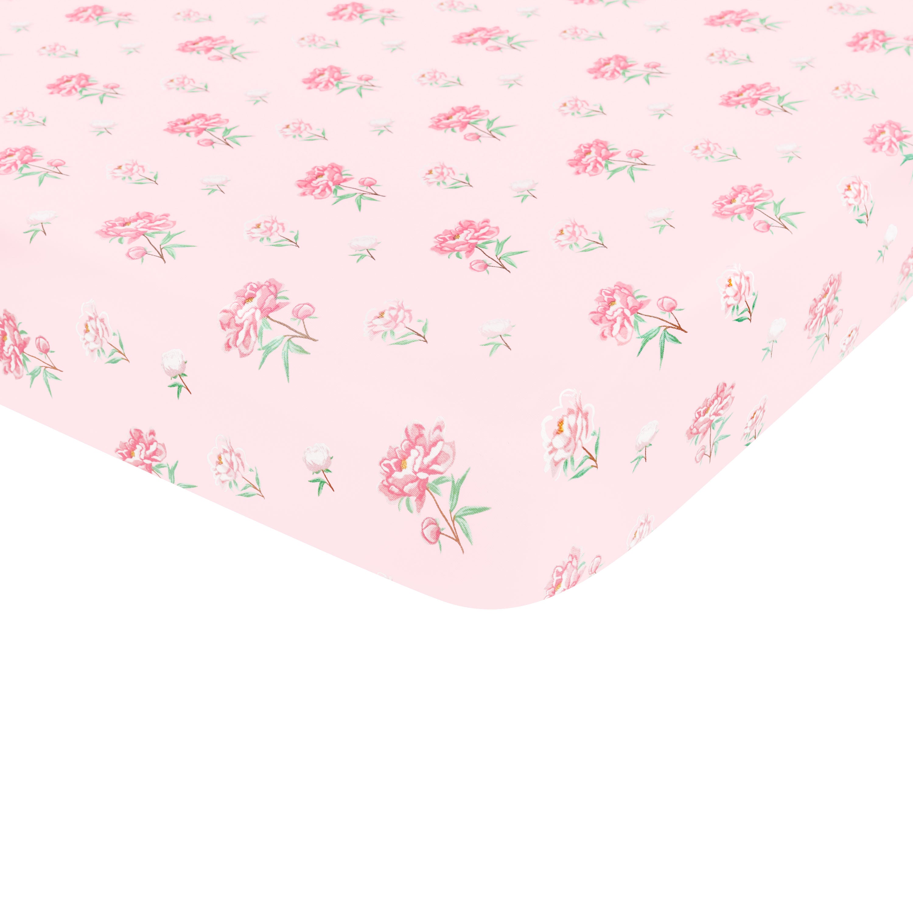 Corner of the Twin Sheet in Sakura Peony on a mattress