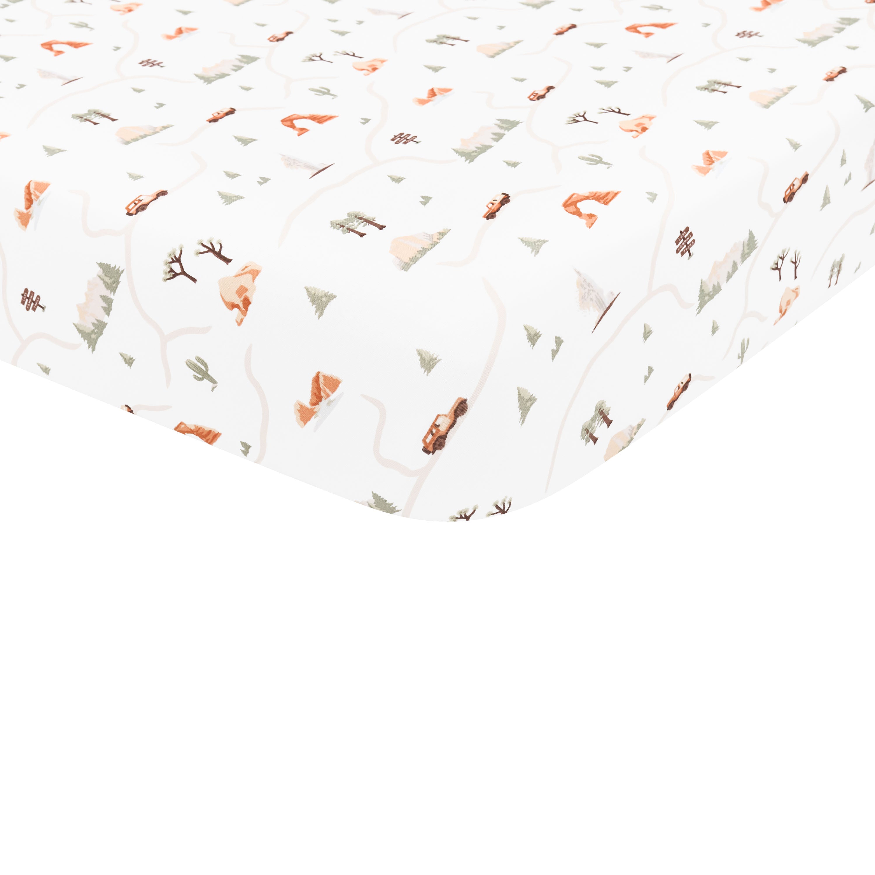 The corner of the Twin Sheet in Road Trip on a mattress