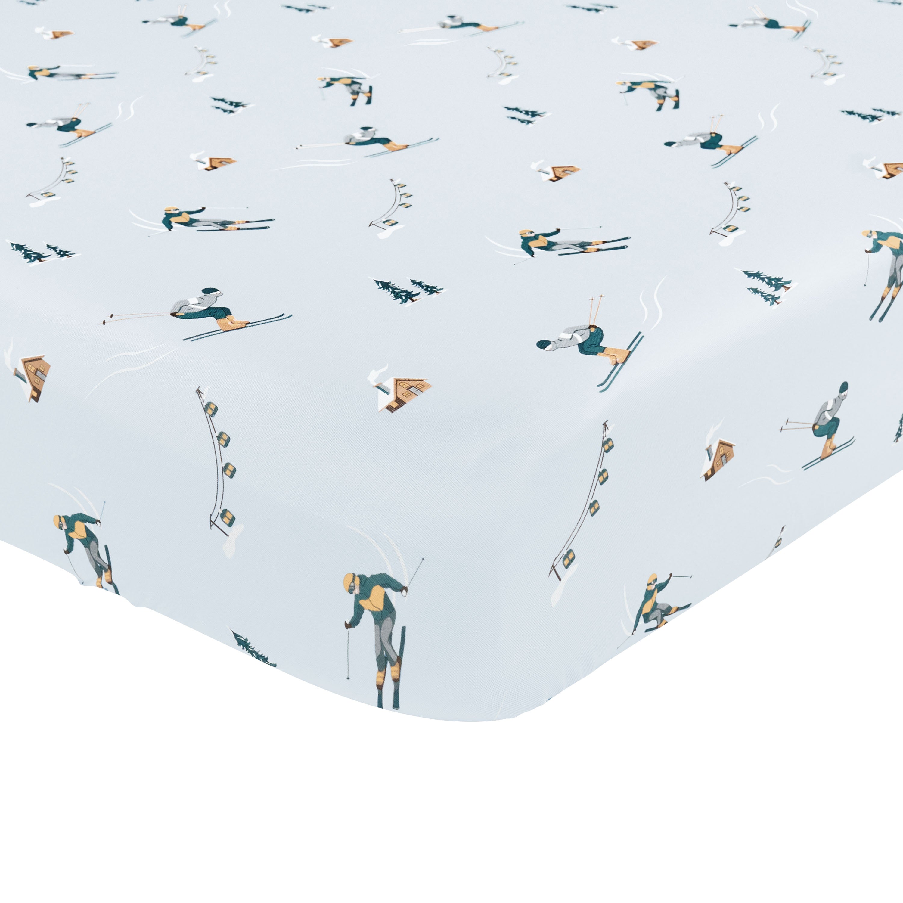 Corner of the Twin Sheet in Ski shown on a mattress