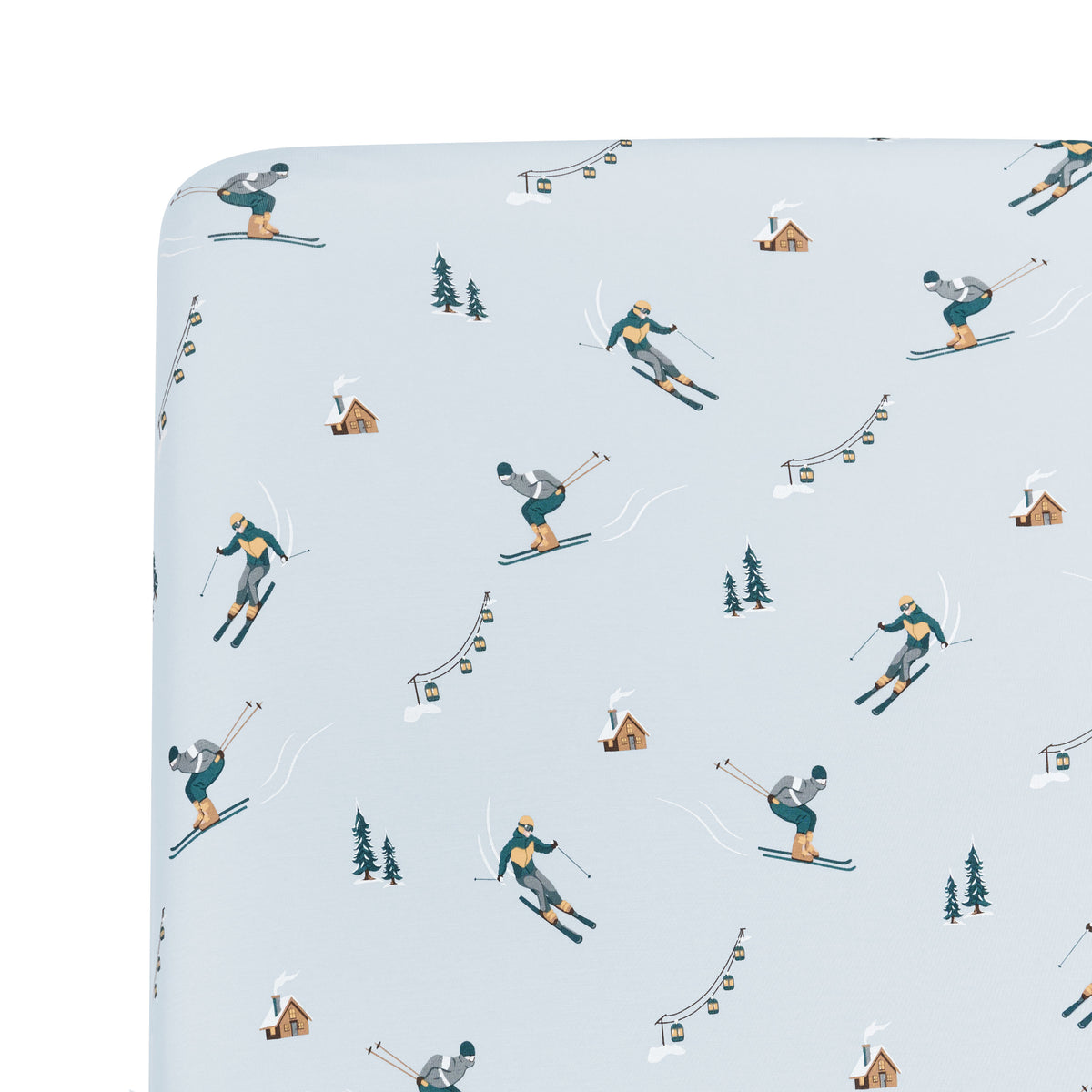 Close up of the Twin Sheet in Ski shown on a mattress