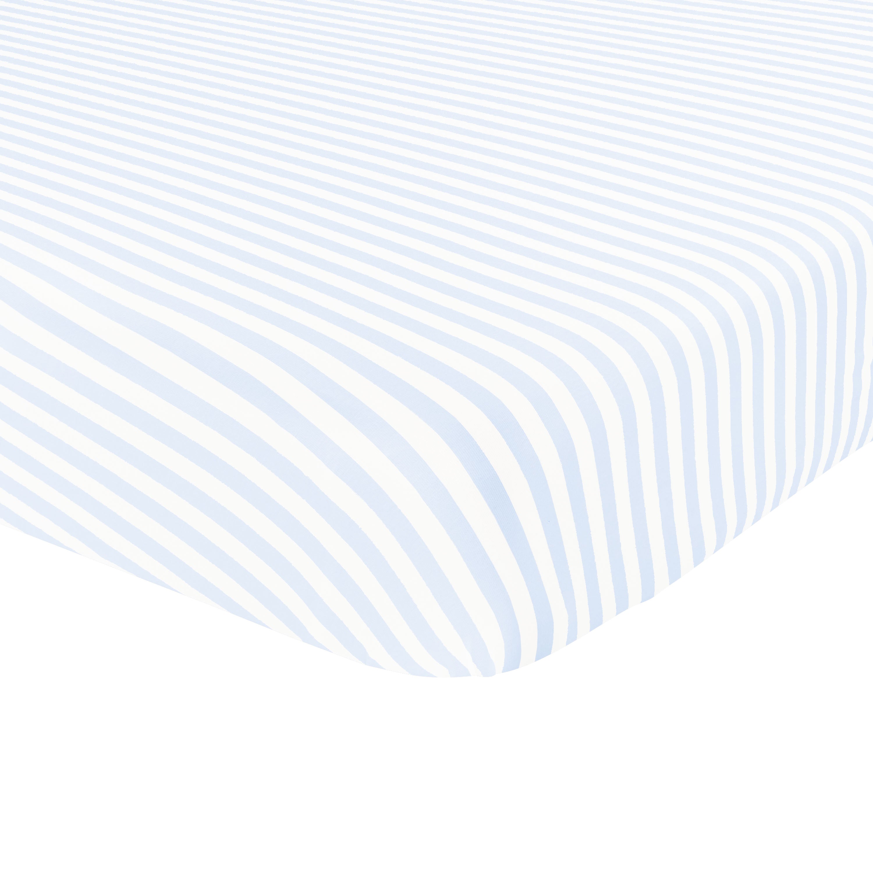 Corner of the Twin Sheet in Small Mist Stripe shown on a mattress