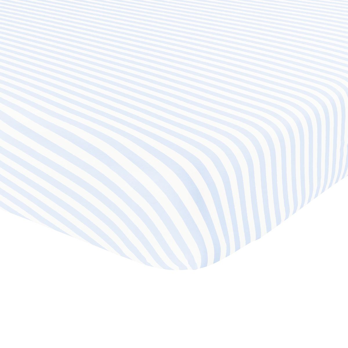 Corner of the Twin Sheet in Small Mist Stripe shown on a mattress
