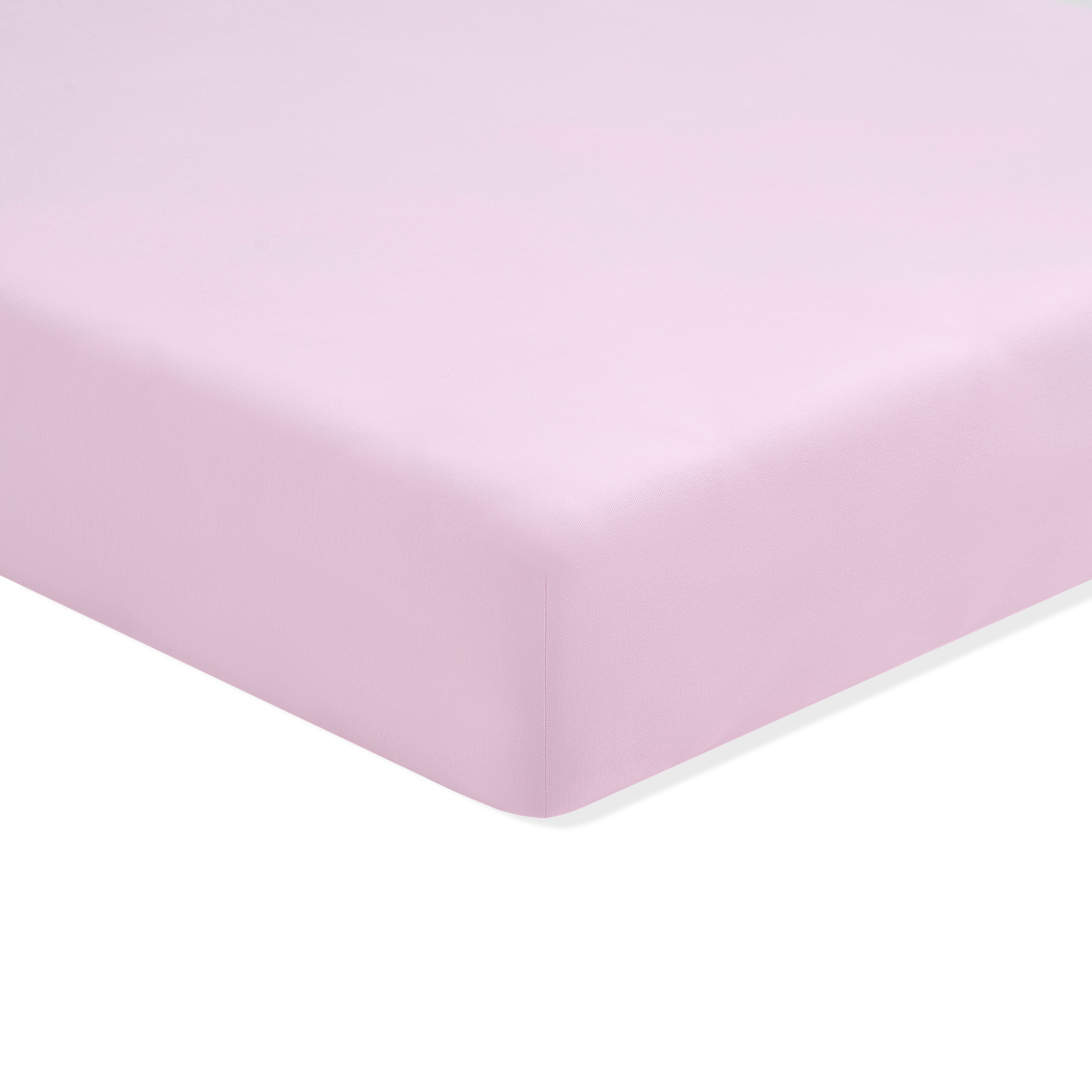 Solid light purple fitted sheet on a white background