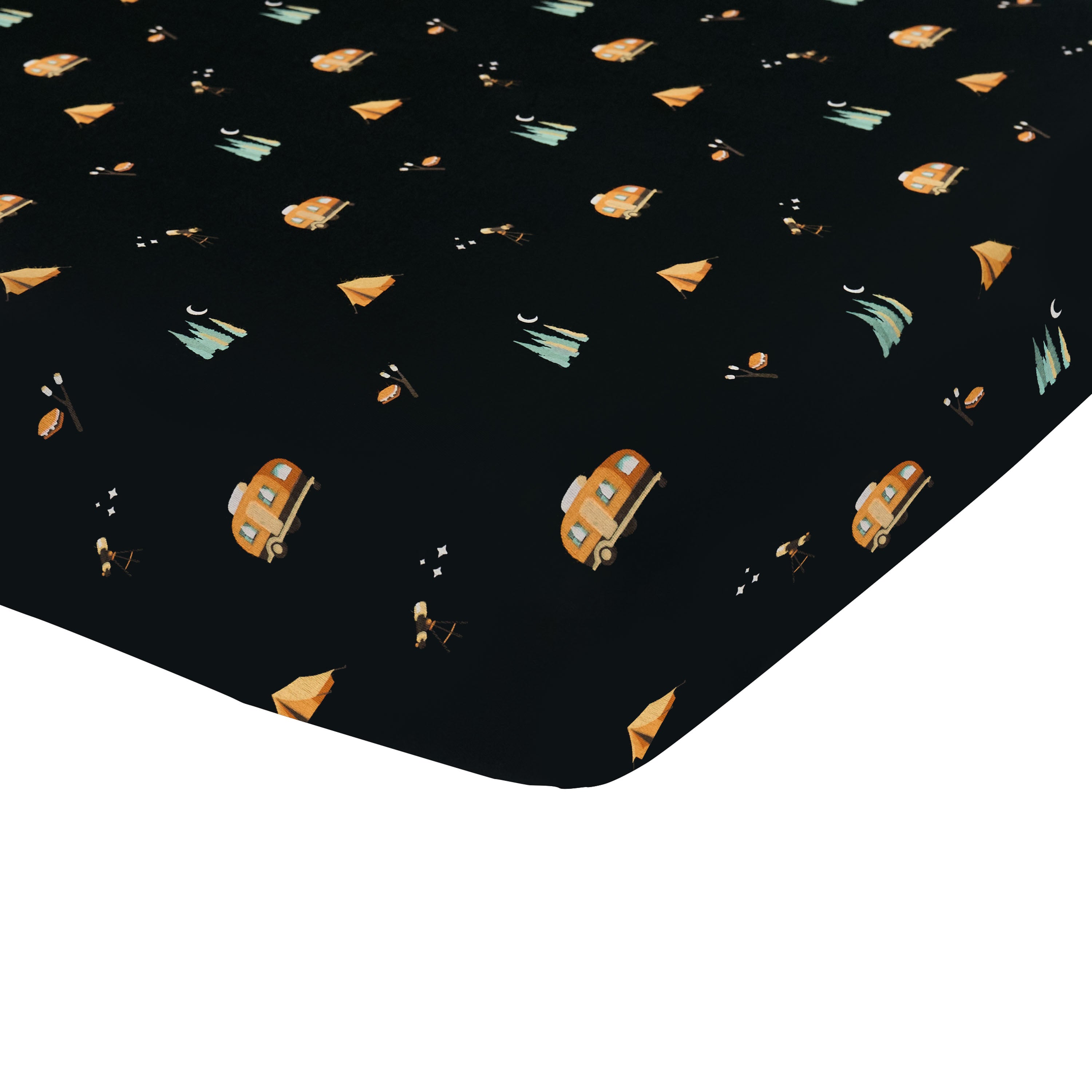 Corner of the Twin Sheet in Under the Stars shown on a mattress