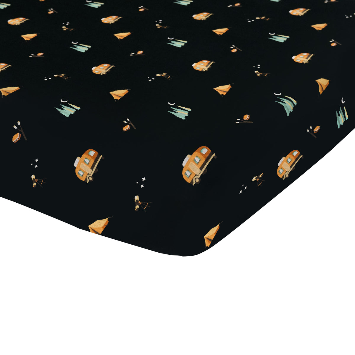 Corner of the Twin Sheet in Under the Stars shown on a mattress
