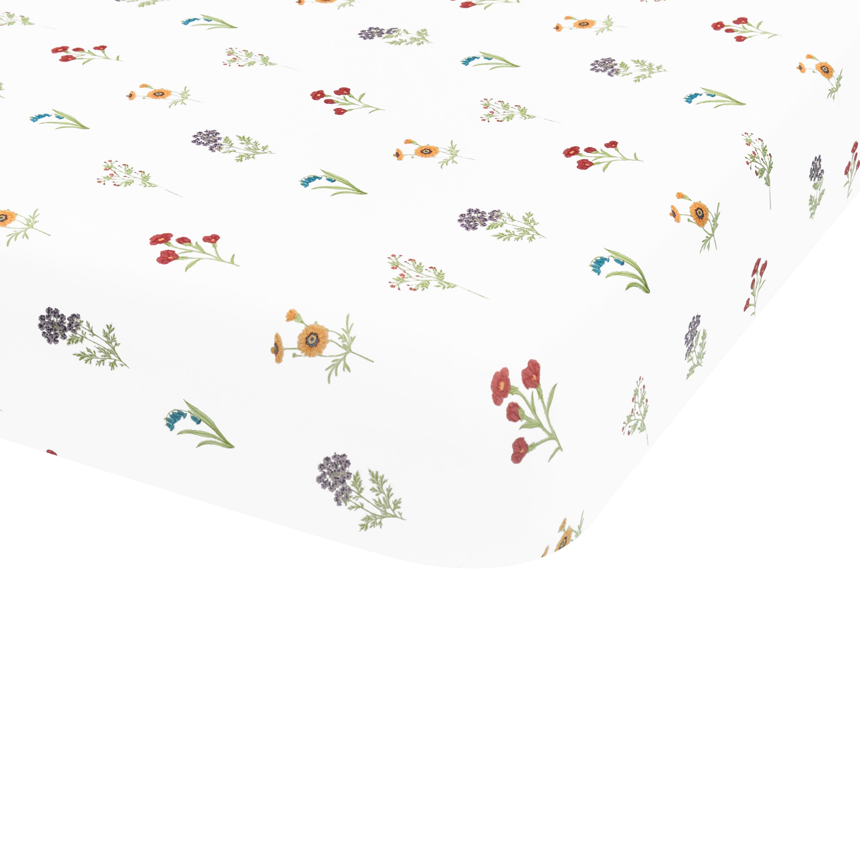 Twin Sheet in Wildflower shown on corner of a mattress