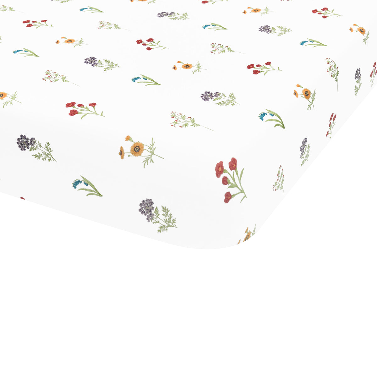 Twin Sheet in Wildflower shown on corner of a mattress