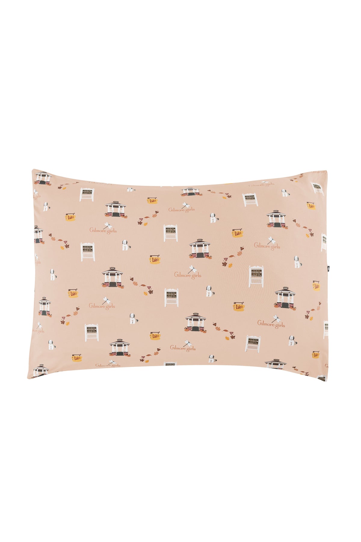 Pillowcase with a pattern of Gilmore Girls elements on a beige background