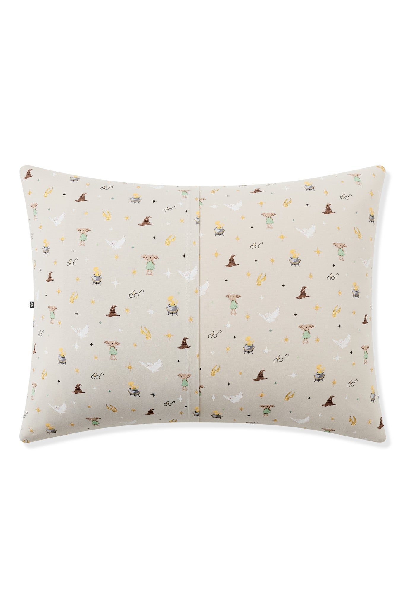 Back side of Beige Standard pillowcase with Harry Potter prints on a white background