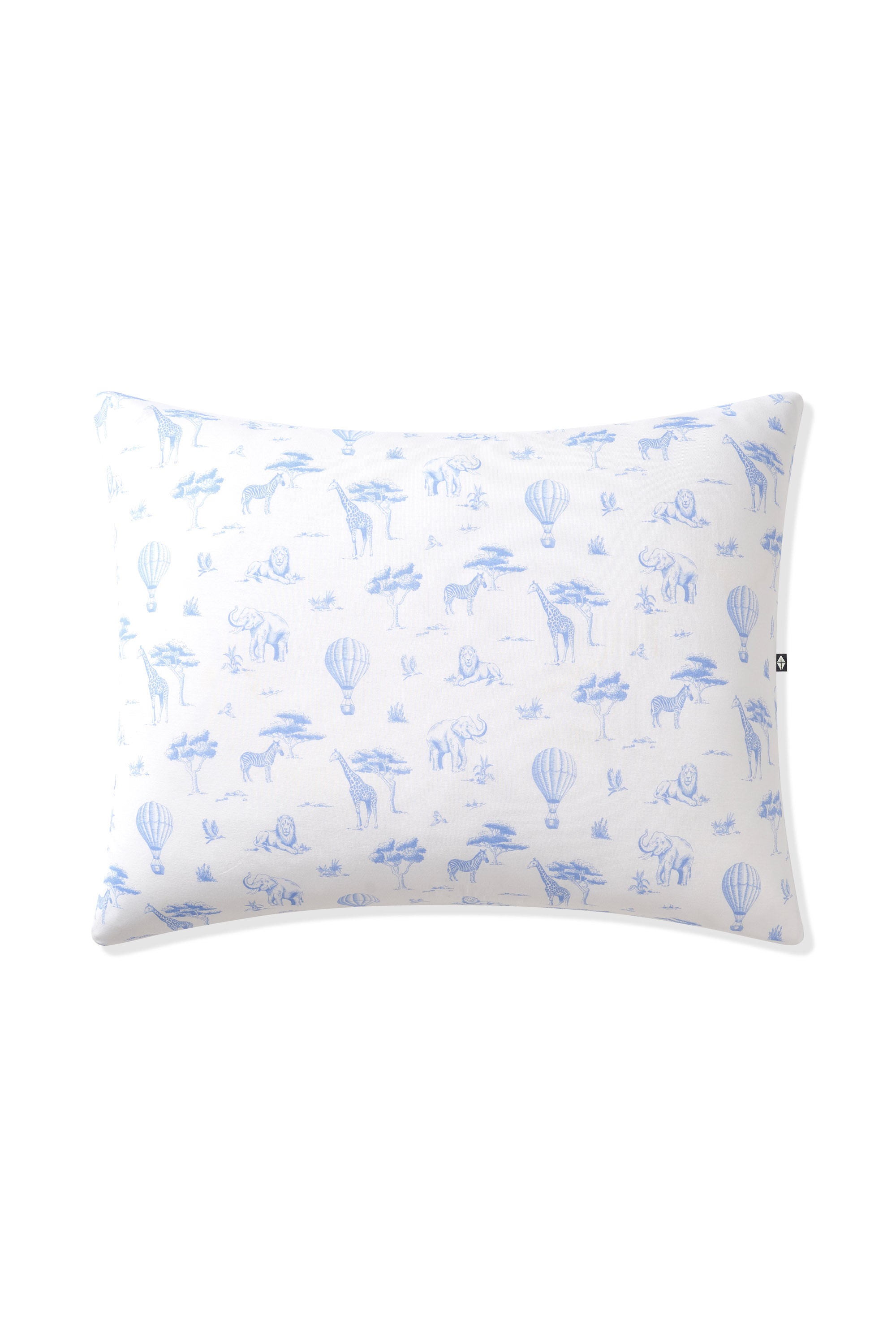 Front of the Toddler Pillowcase in Toile Safari shown on a pillow