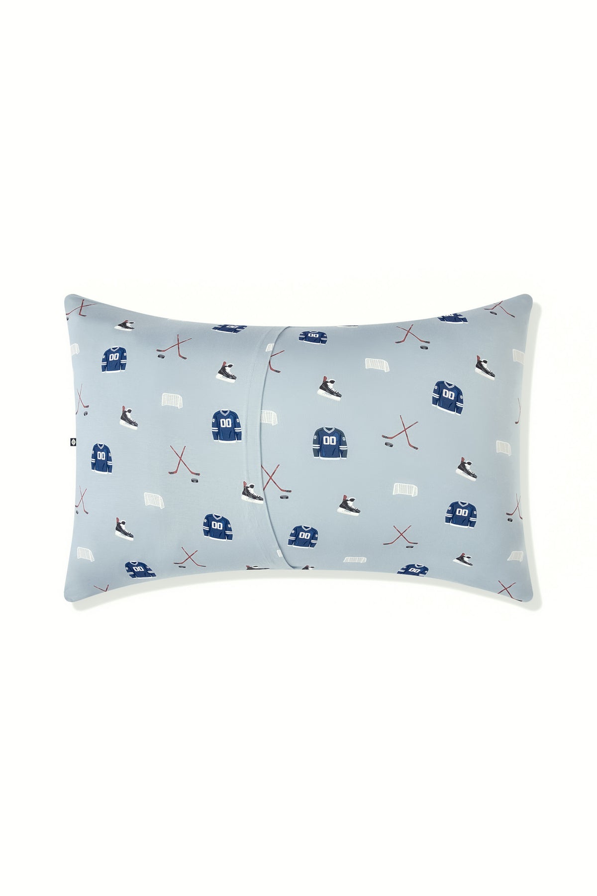 Back side of Standard Pillowcase in Vintage Hockey print on a white background