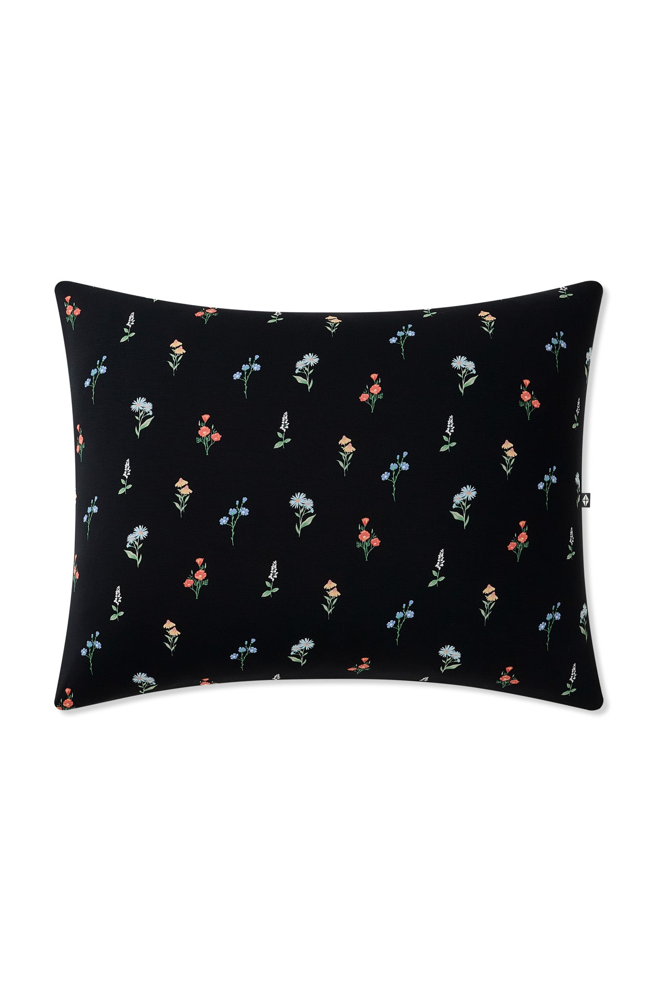 Black Standard Pillowcase in Wildflower print on a white background