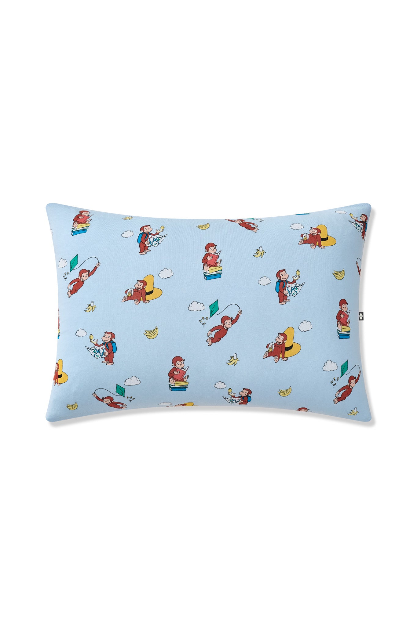 Blue Toddler Pillowcase in Curious George print on a white background