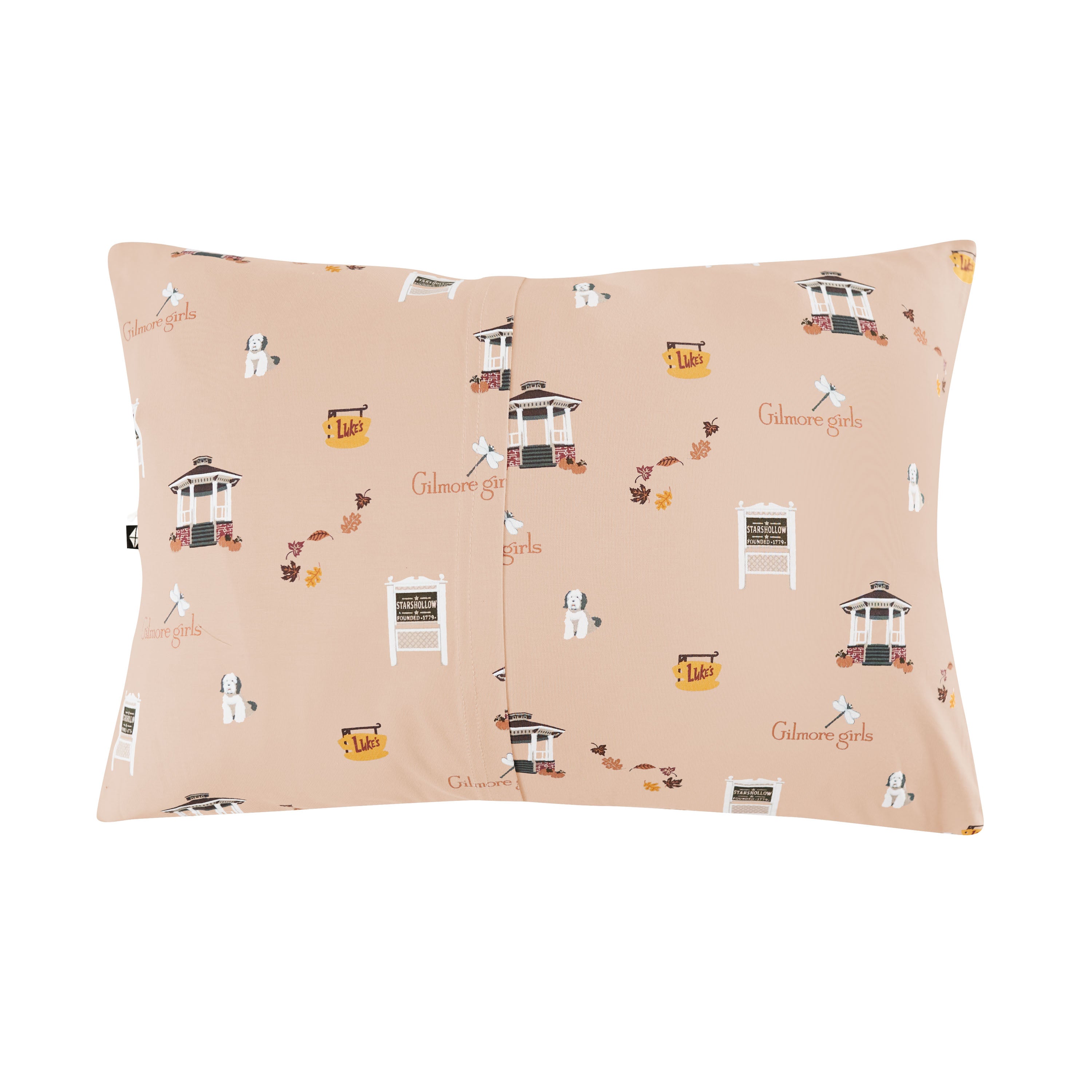 Pillowcase with 'Gilmore Girls' theme design on a beige background